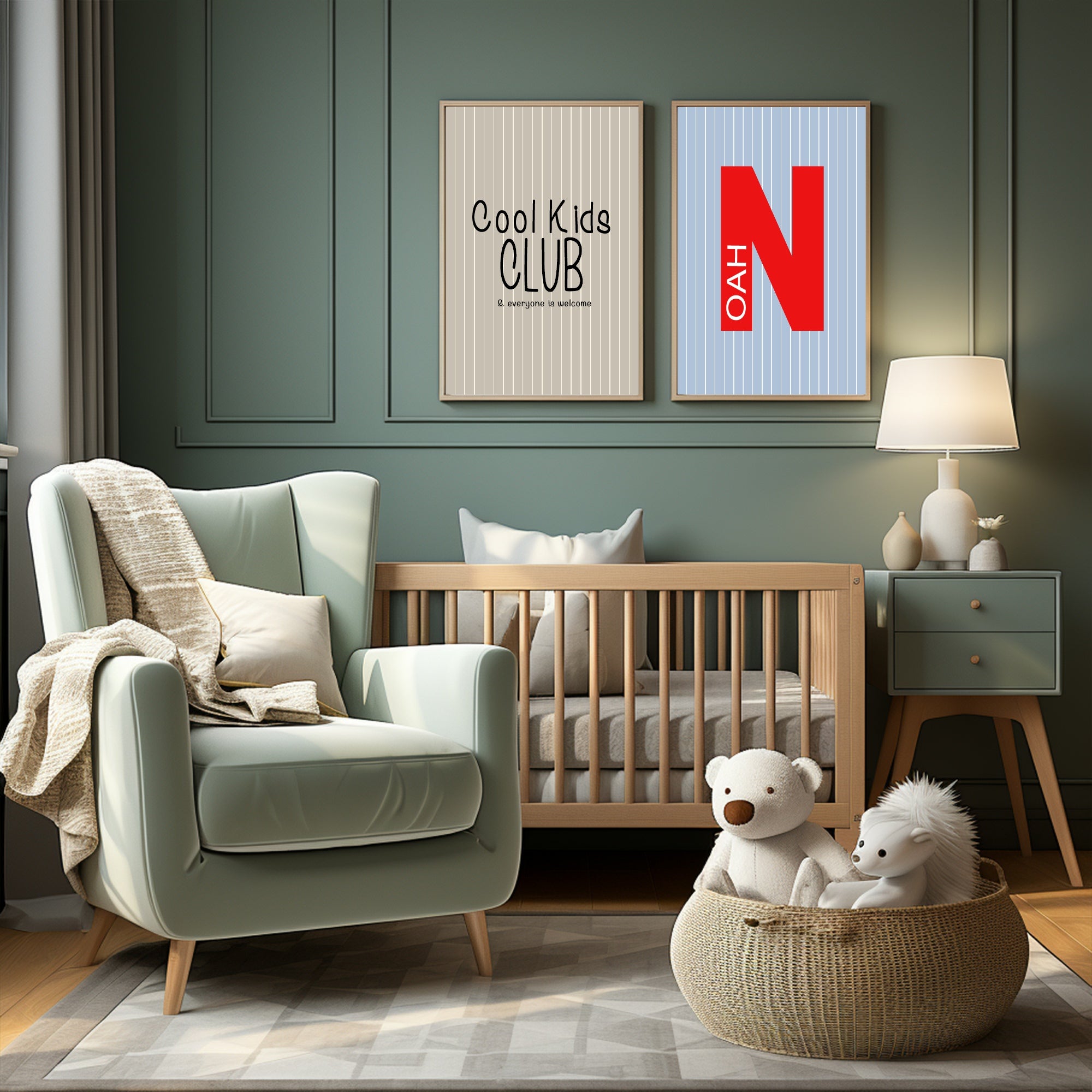 Pinstripe Cool Kids Club Wall Art Print | Beige & Black