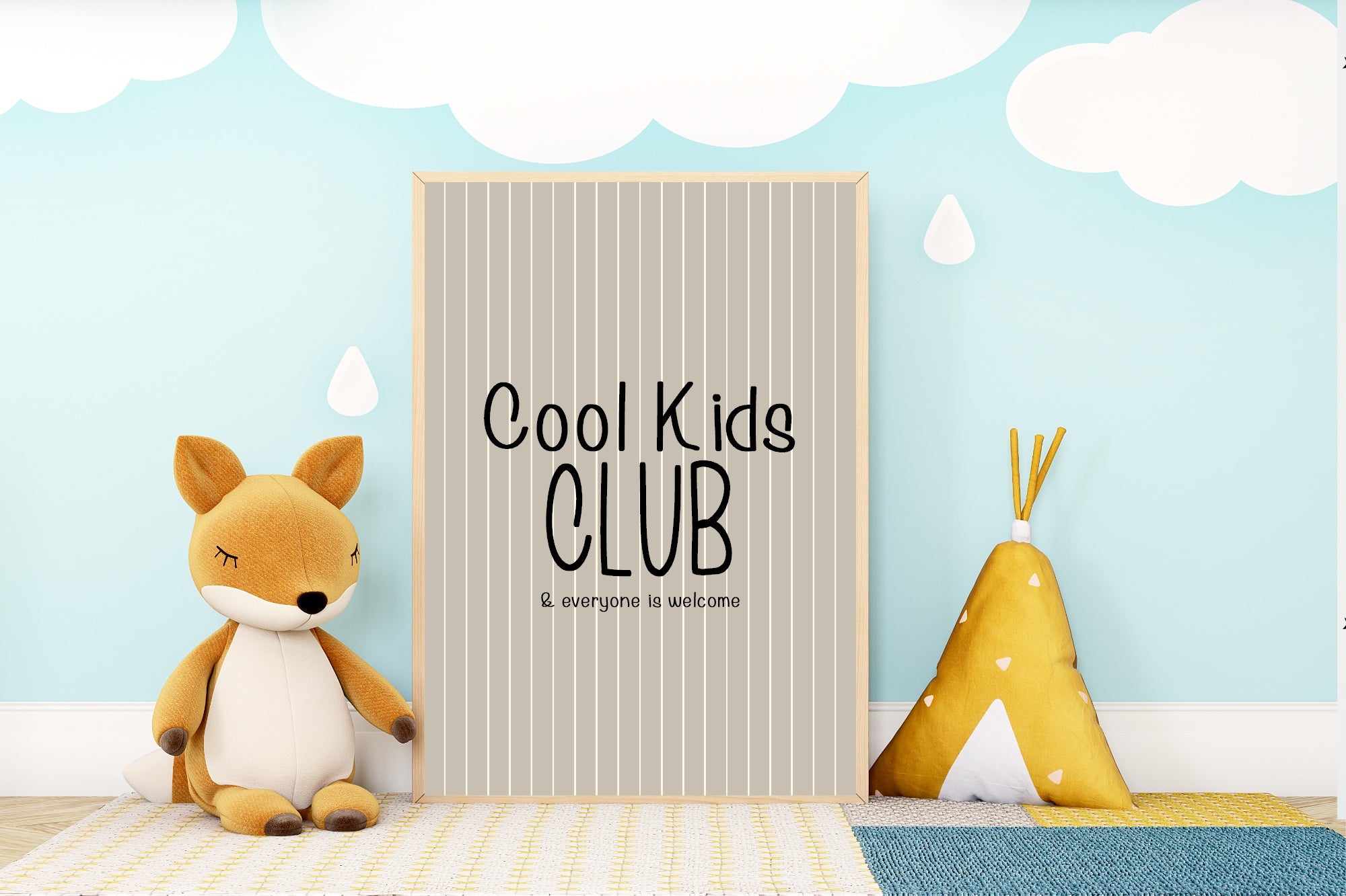 Pinstripe Cool Kids Club Wall Art Print | Beige & Black