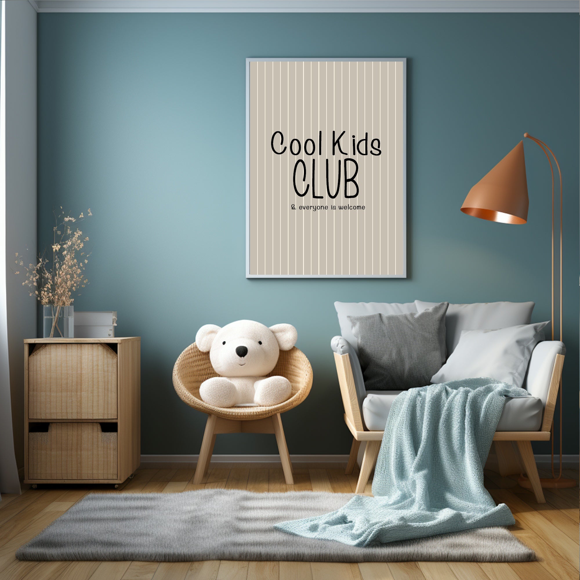 Pinstripe Cool Kids Club Wall Art Print | Beige & Black