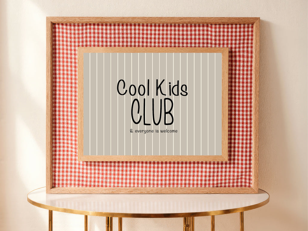 Pinstripe Cool Kids Club Wall Art Print | Beige & Black