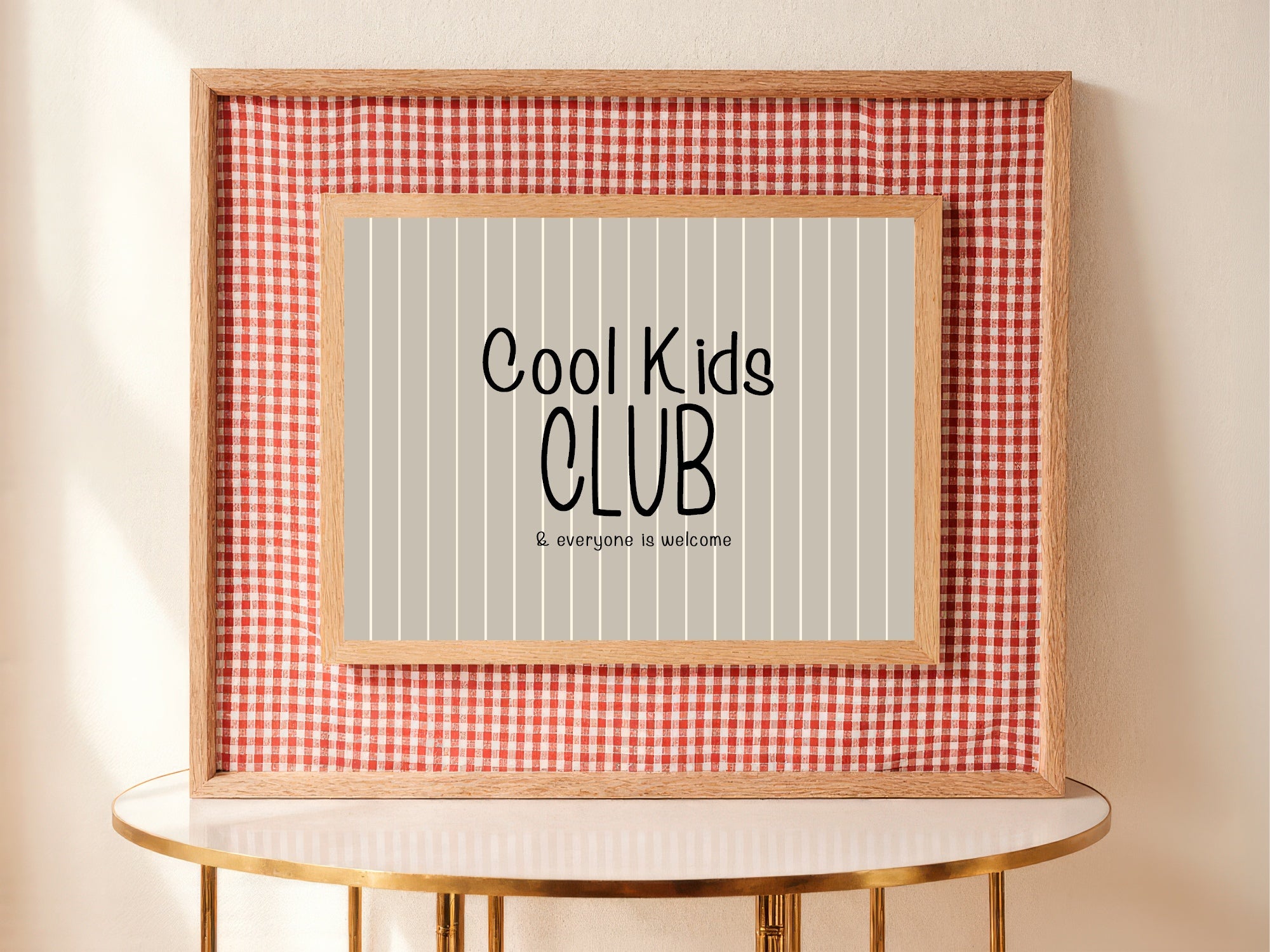 Pinstripe Cool Kids Club Wall Art Print | Beige & Black