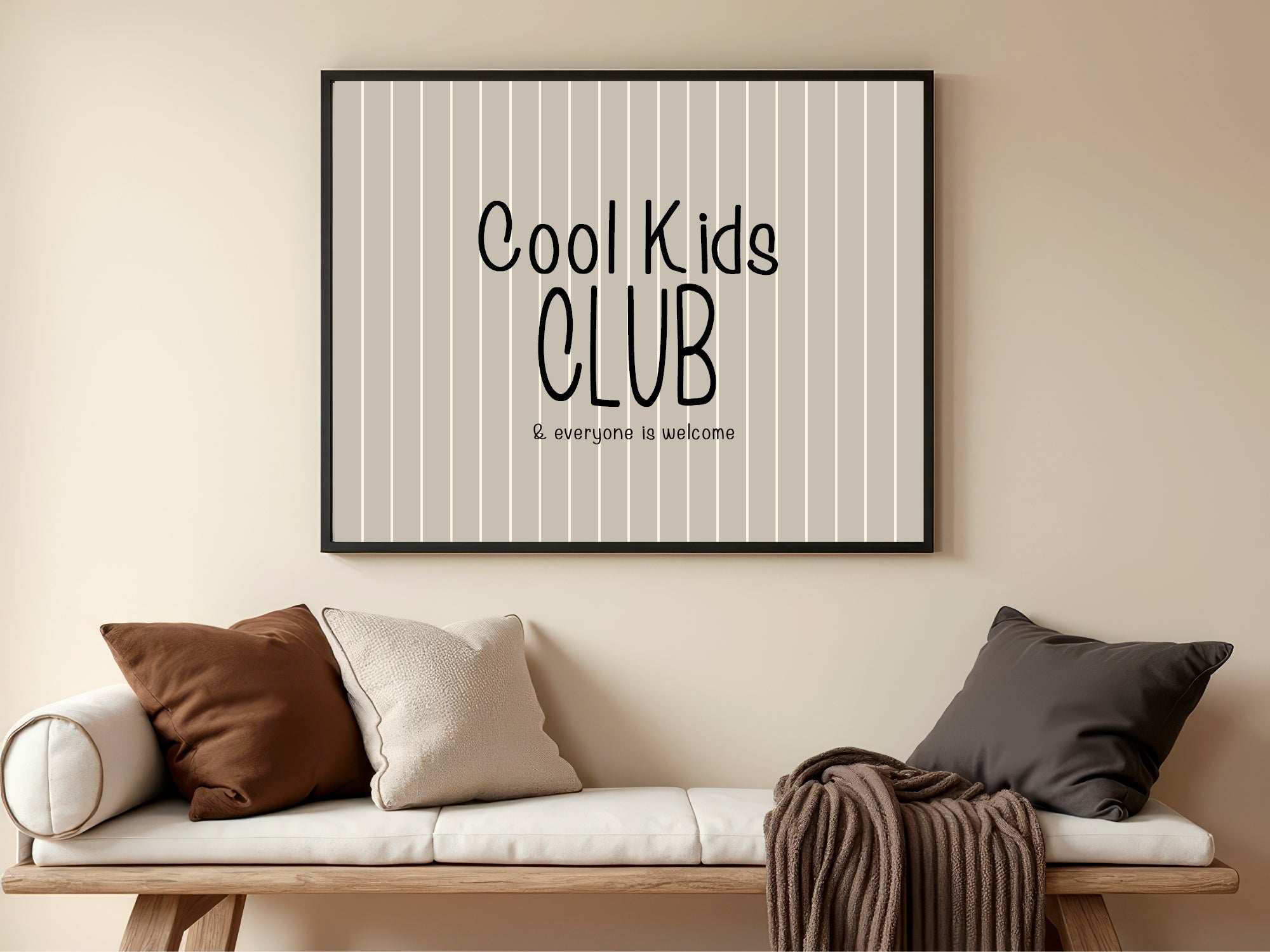 Pinstripe Cool Kids Club Wall Art Print | Beige & Black
