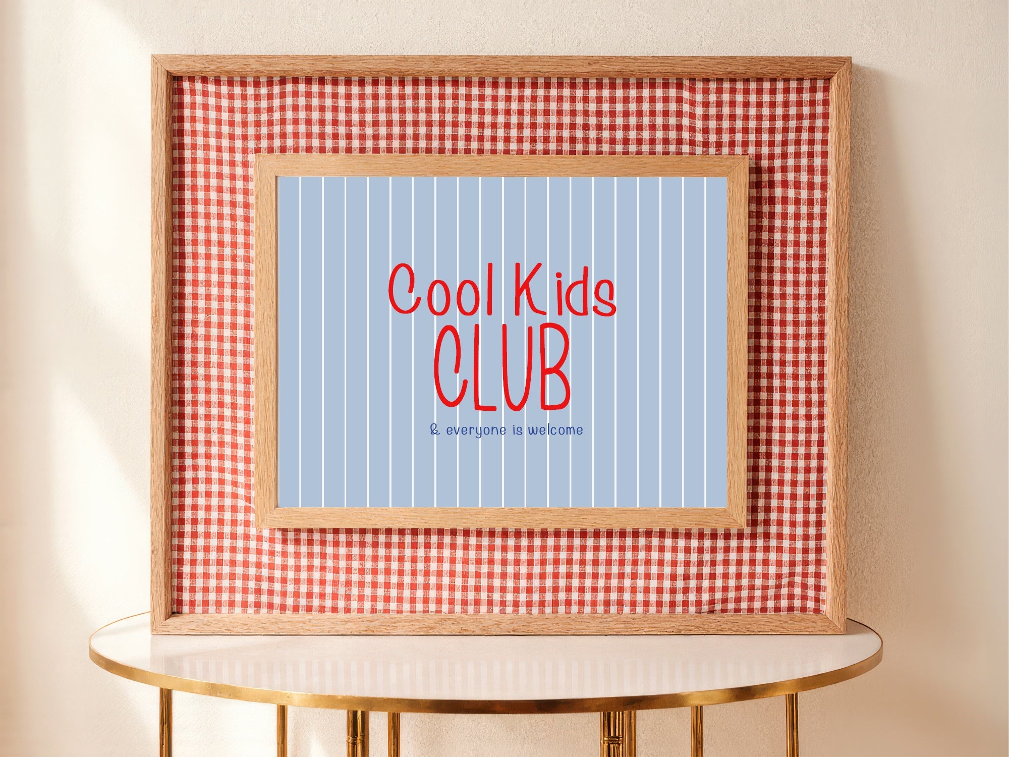 Pinstripe Cool Kids Club Wall Art Print | Blue & Red
