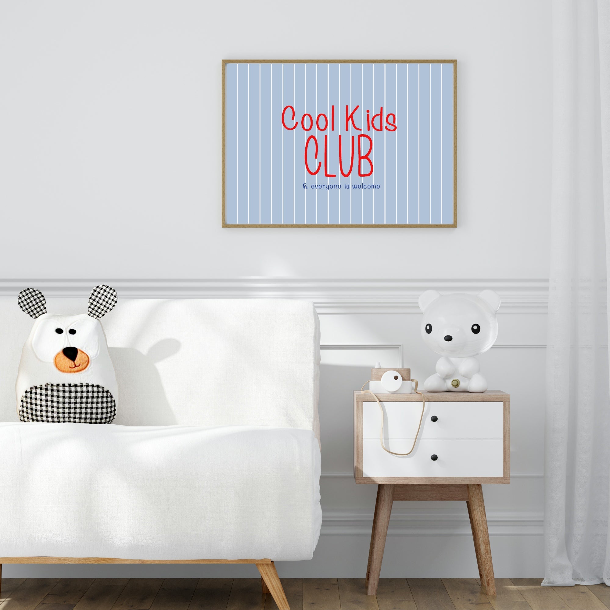 Pinstripe Cool Kids Club Wall Art Print | Blue & Red