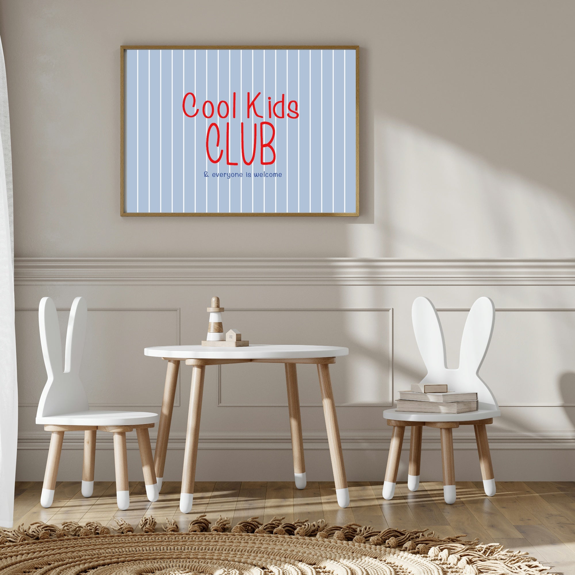 Pinstripe Cool Kids Club Wall Art Print | Blue & Red