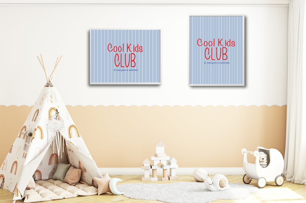 Pinstripe Cool Kids Club Wall Art Print | Blue & Red