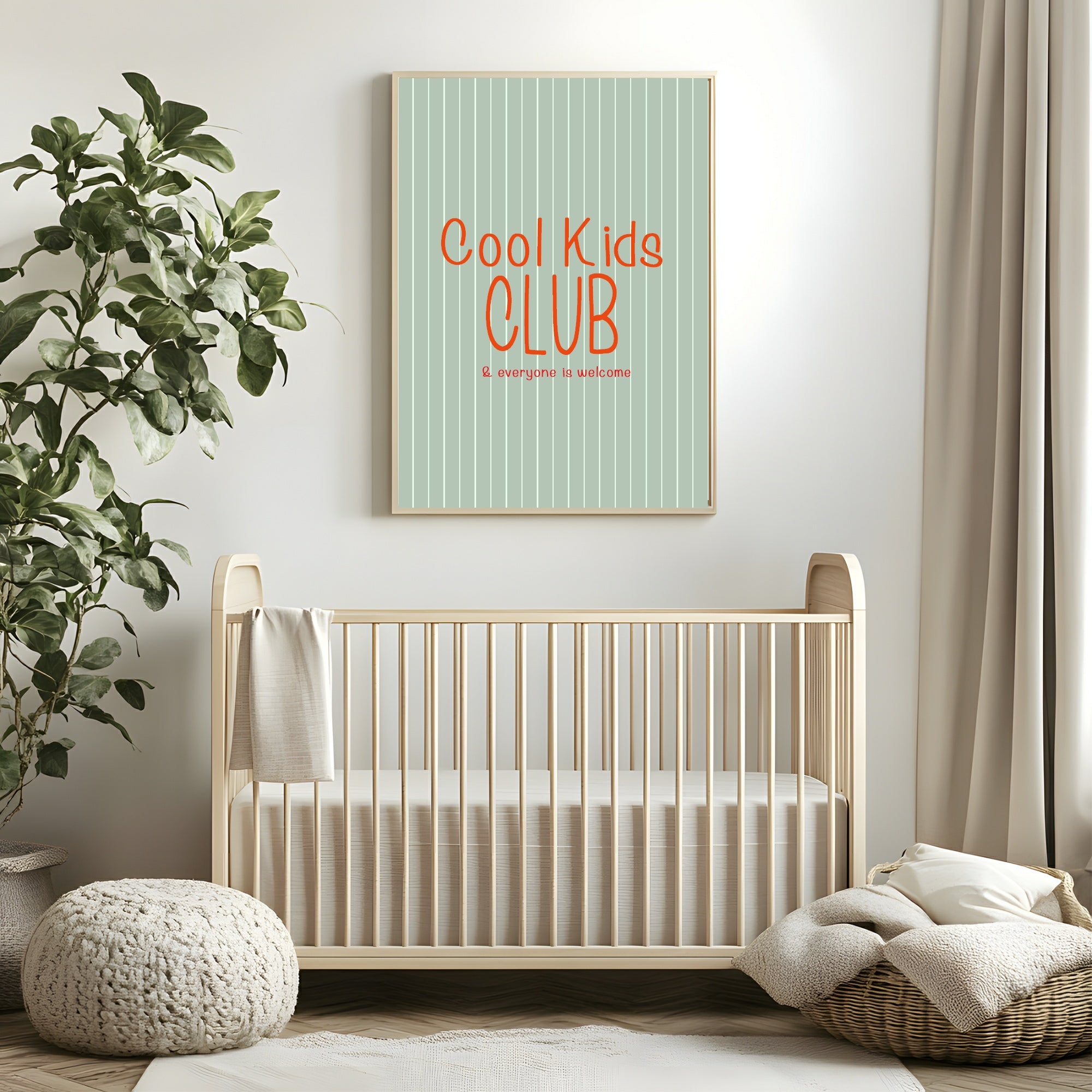 Pinstripe Cool Kids Club Wall Art Print | Green & Orange