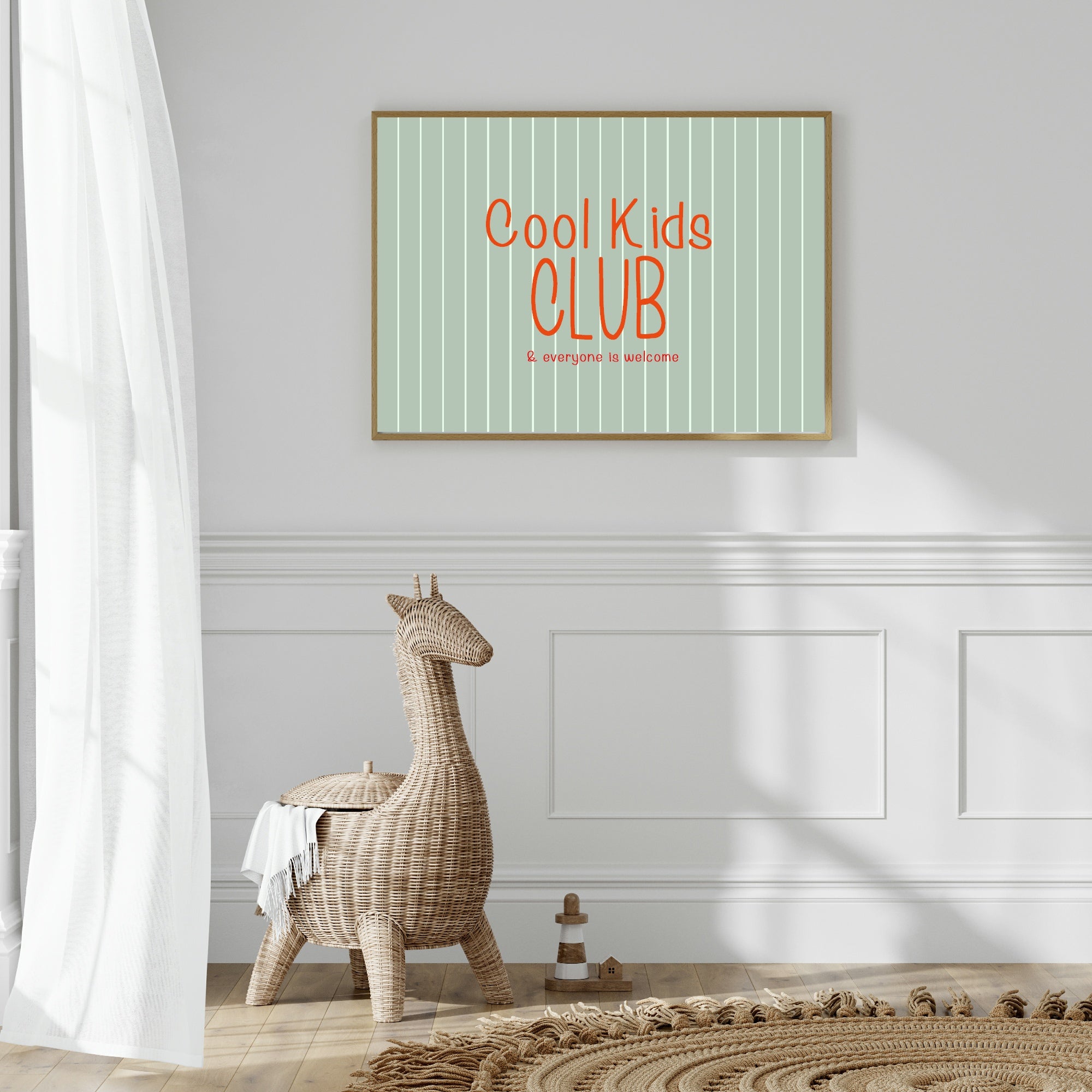 Pinstripe Cool Kids Club Wall Art Print | Green & Orange