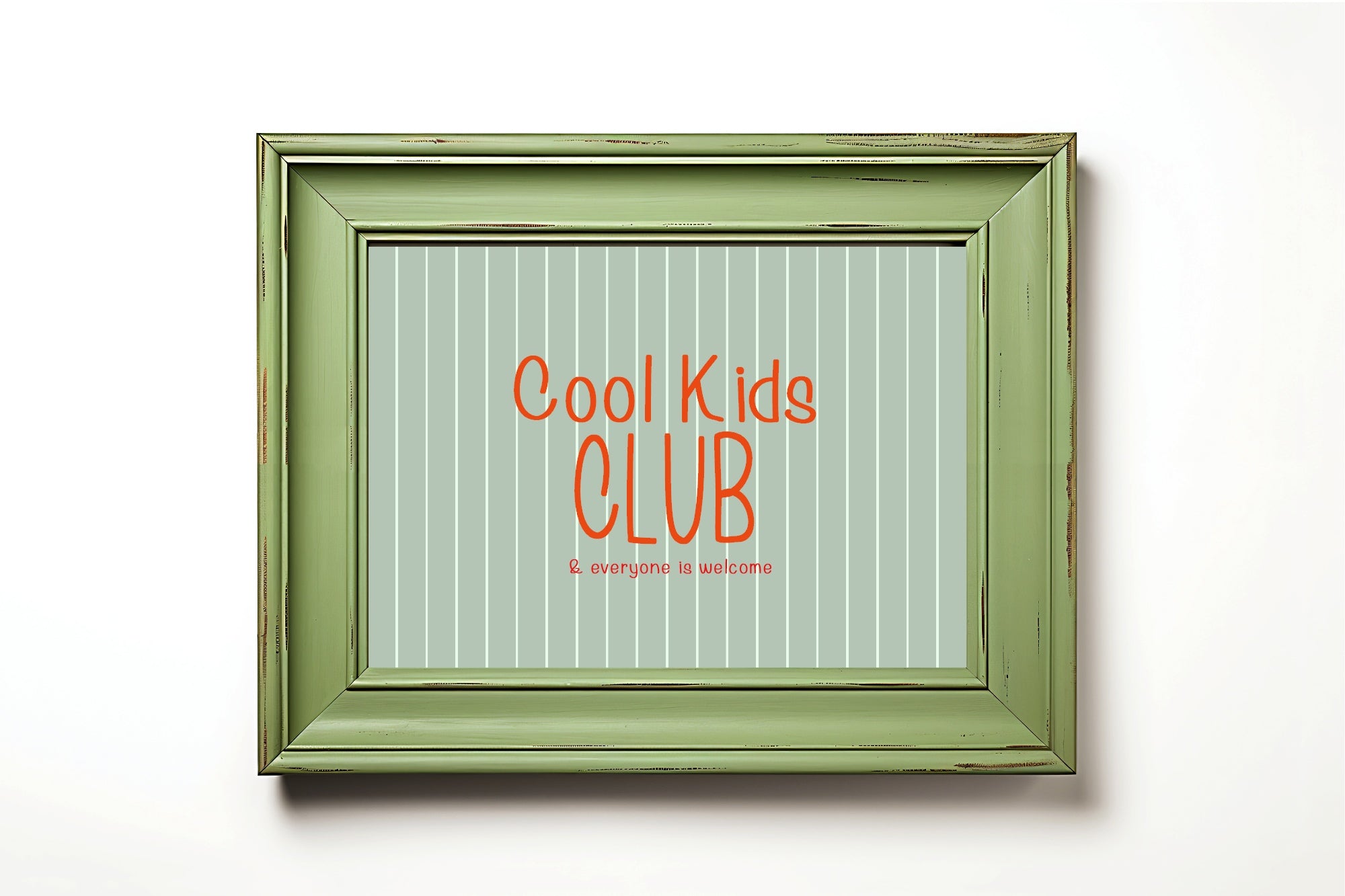 Pinstripe Cool Kids Club Wall Art Print | Green & Orange