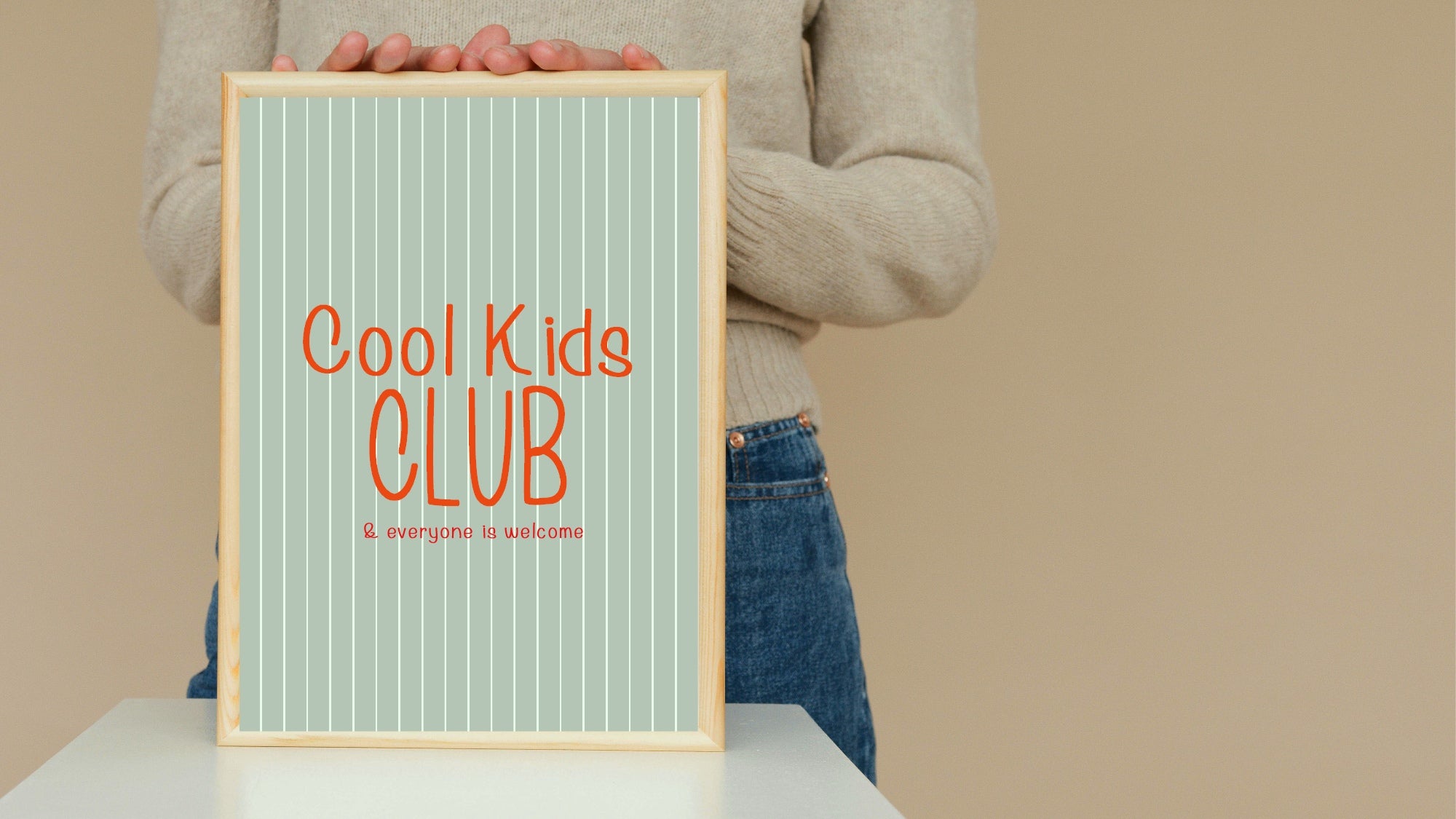 Pinstripe Cool Kids Club Wall Art Print | Green & Orange