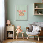Pinstripe Cool Kids Club Wall Art Print | Green & Orange