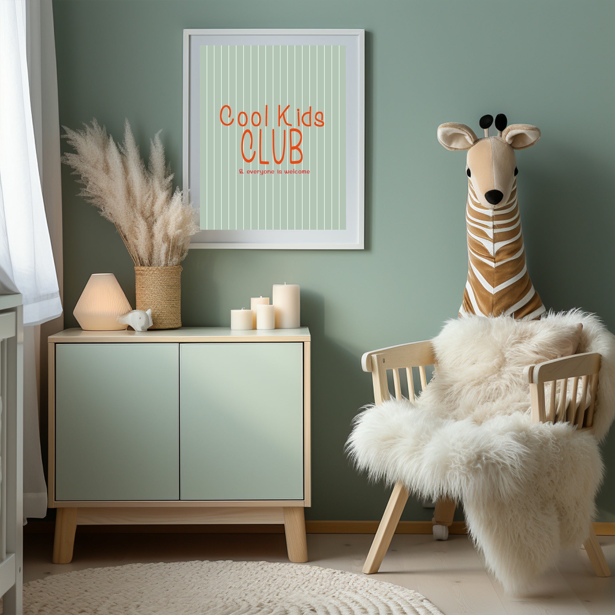 Pinstripe Cool Kids Club Wall Art Print | Green & Orange