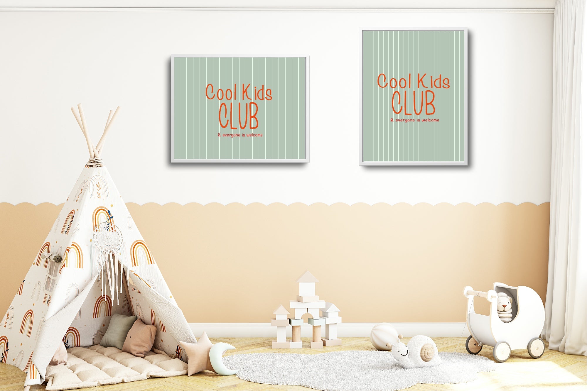 Pinstripe Cool Kids Club Wall Art Print | Green & Orange