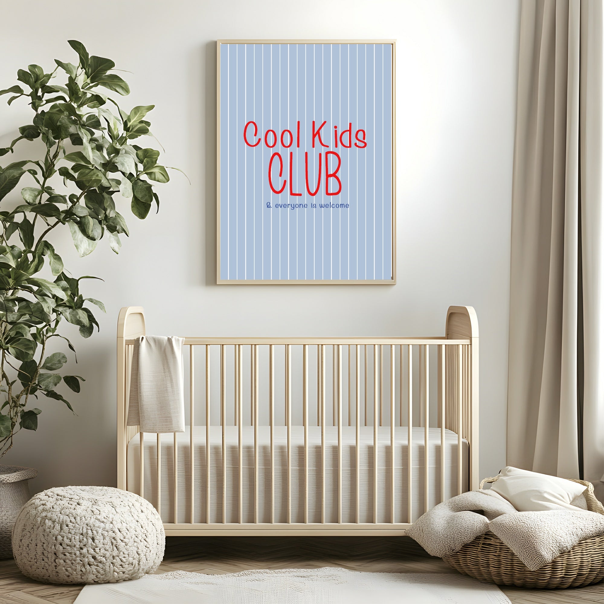 Pinstripe Cool Kids Club Wall Art Print | Blue & Red