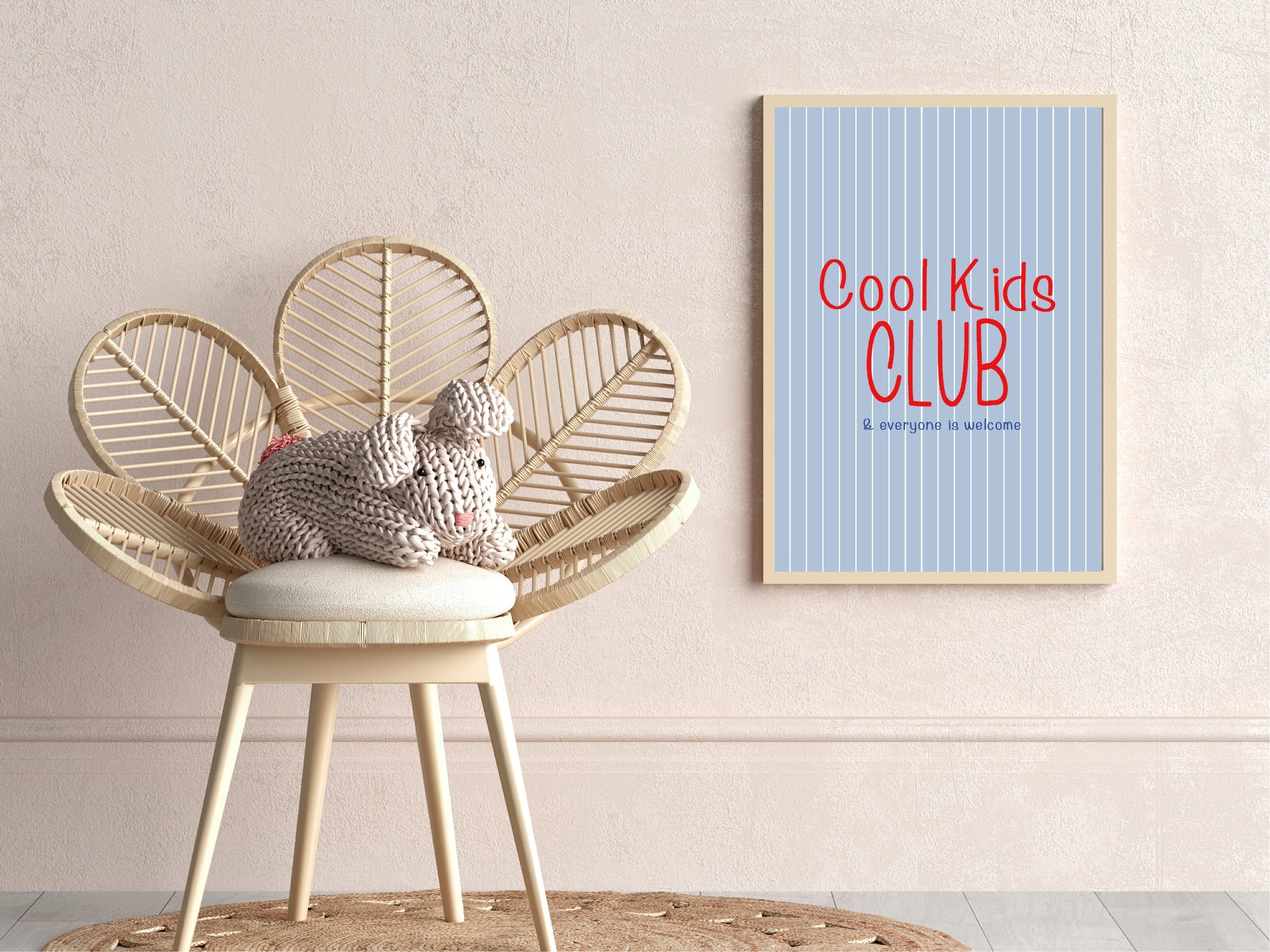 Pinstripe Cool Kids Club Wall Art Print | Blue & Red