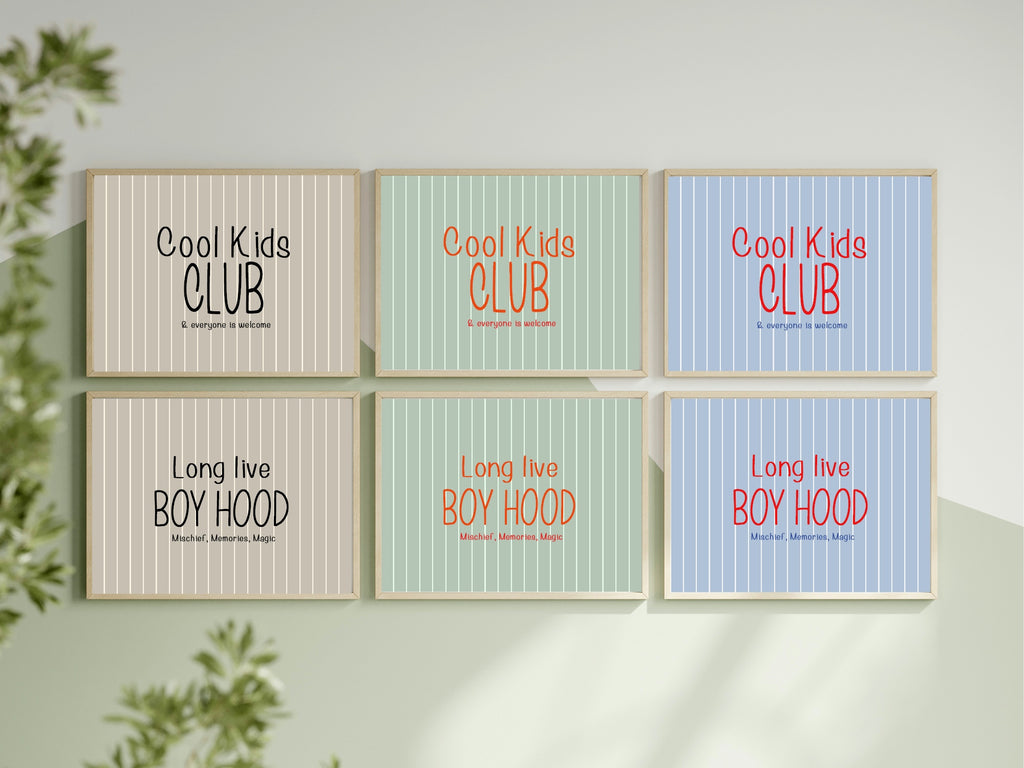 Pinstripe Long Live Boyhood Wall Art Print | Blue & Red