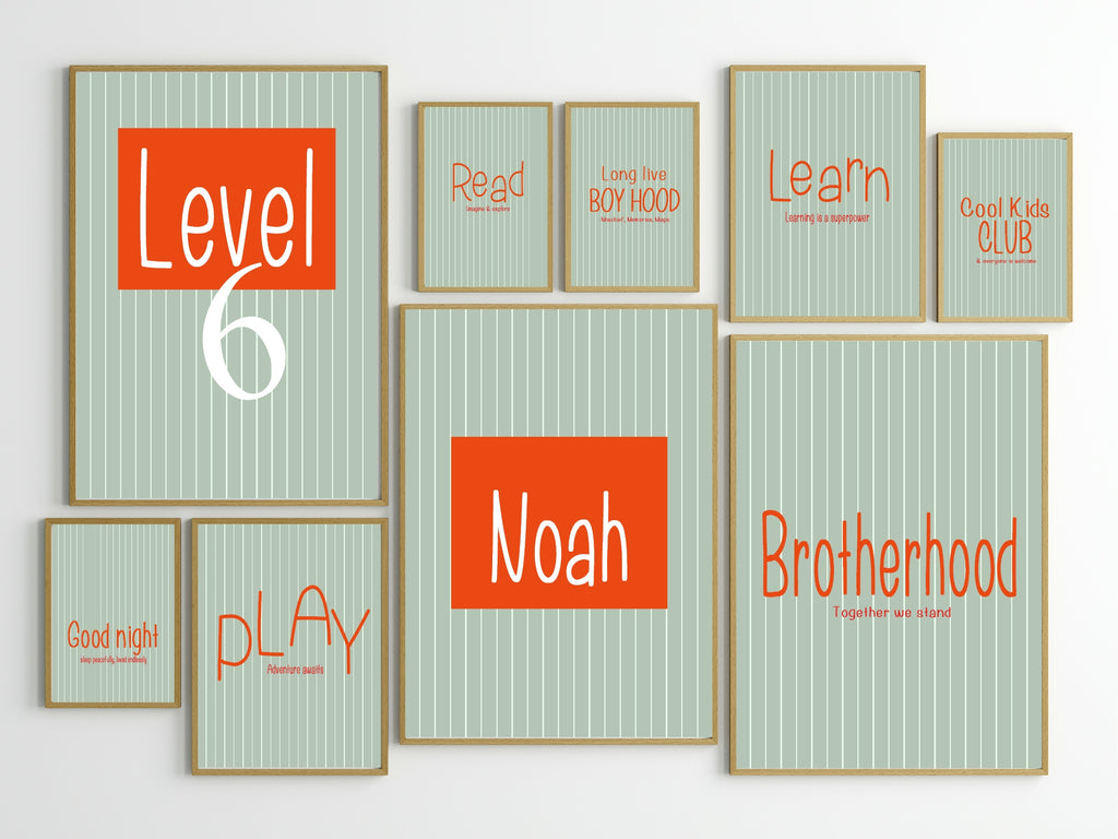 Pinstripe Goodnight Wall Art Print | Green & Orange