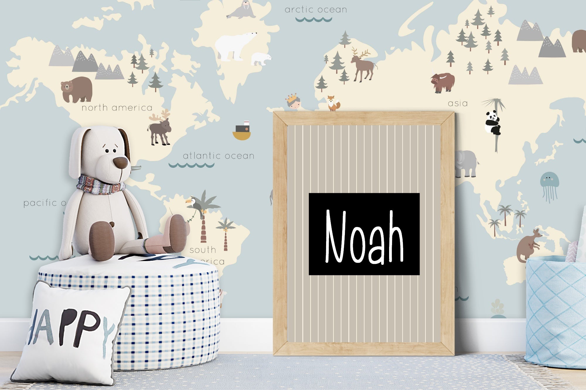 Personalised Pinstripe Name Wall Art Print | Beige & Black