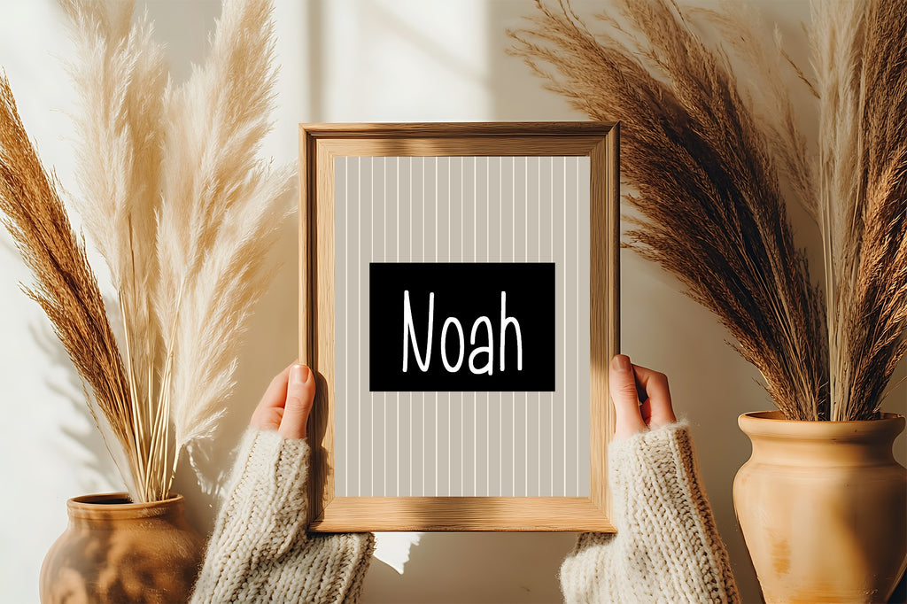Personalised Pinstripe Name Wall Art Print | Beige & Black