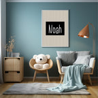 Personalised Pinstripe Name Wall Art Print | Beige & Black