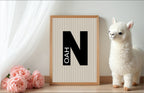 Personalised Pinstripe Initial & Name Wall Art Print | Beige & Black