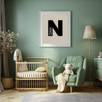 Personalised Pinstripe Initial & Name Wall Art Print | Beige & Black