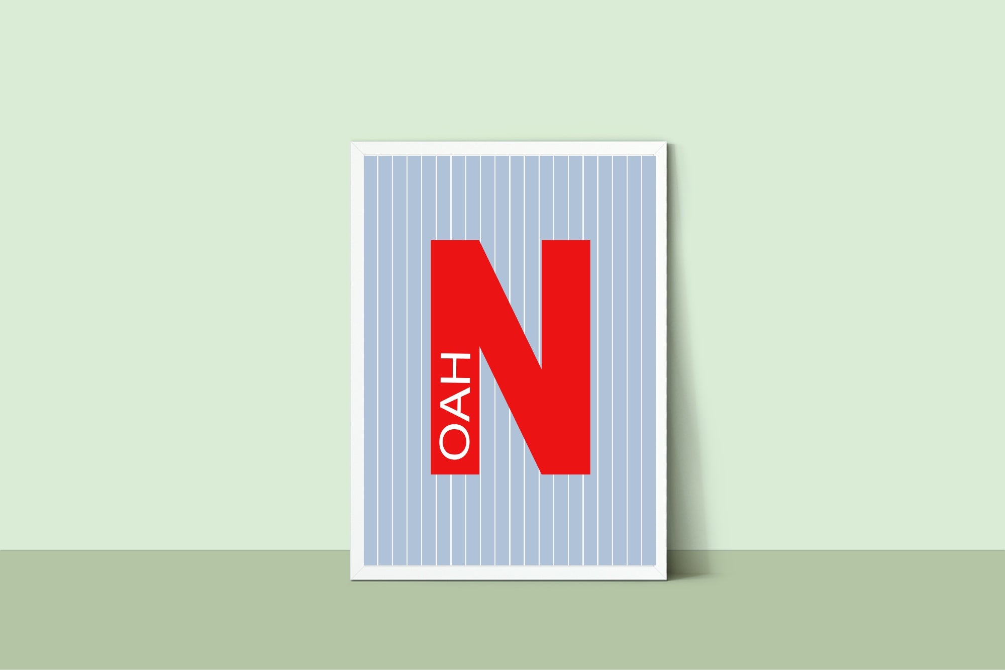 Personalised Pinstripe Initial & Name Wall Art Print | Blue & Red