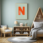 Personalised Pinstripe Initial & Name Wall Art Print | Green & Orange
