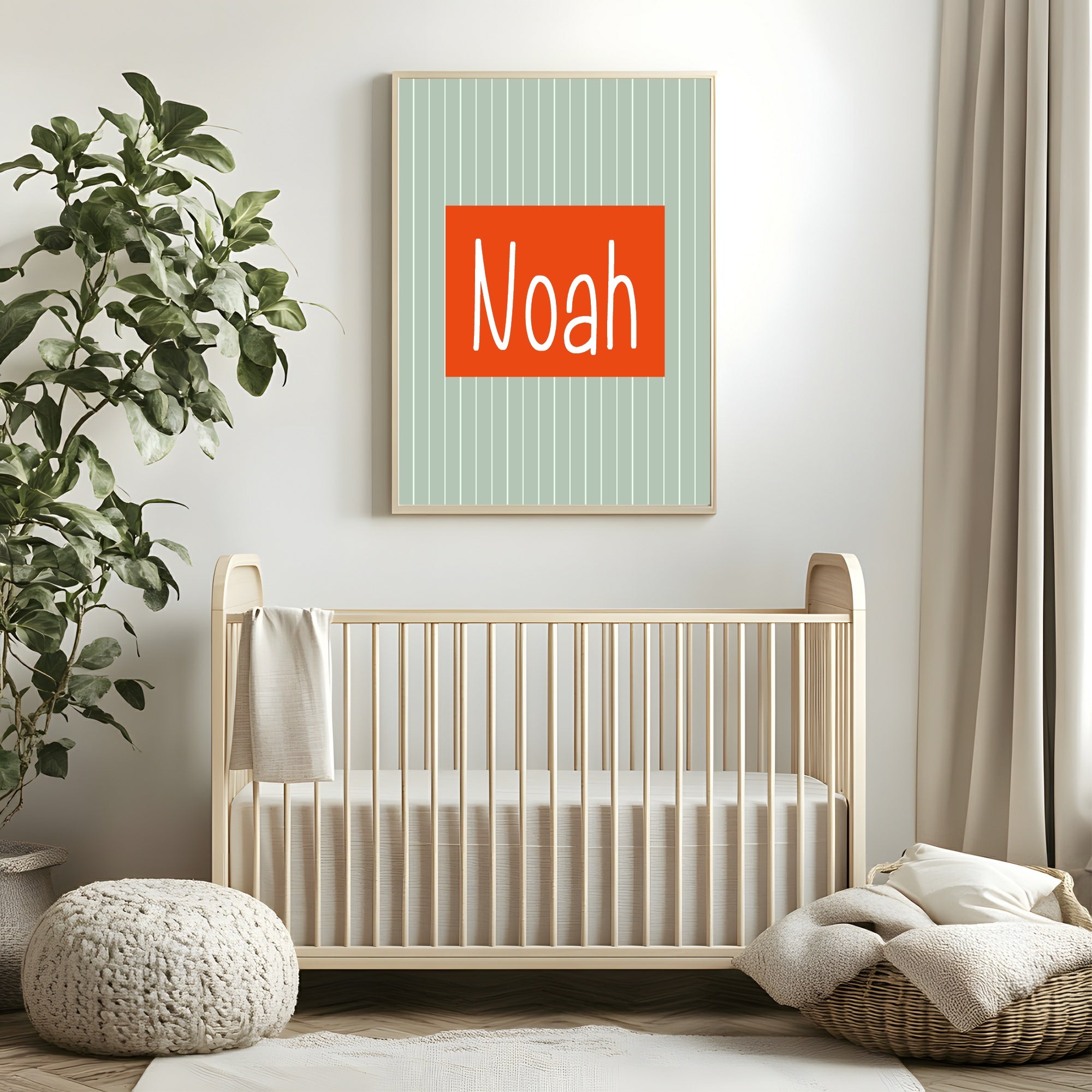 Personalised Pinstripe Name Wall Art Print | Green & Orange