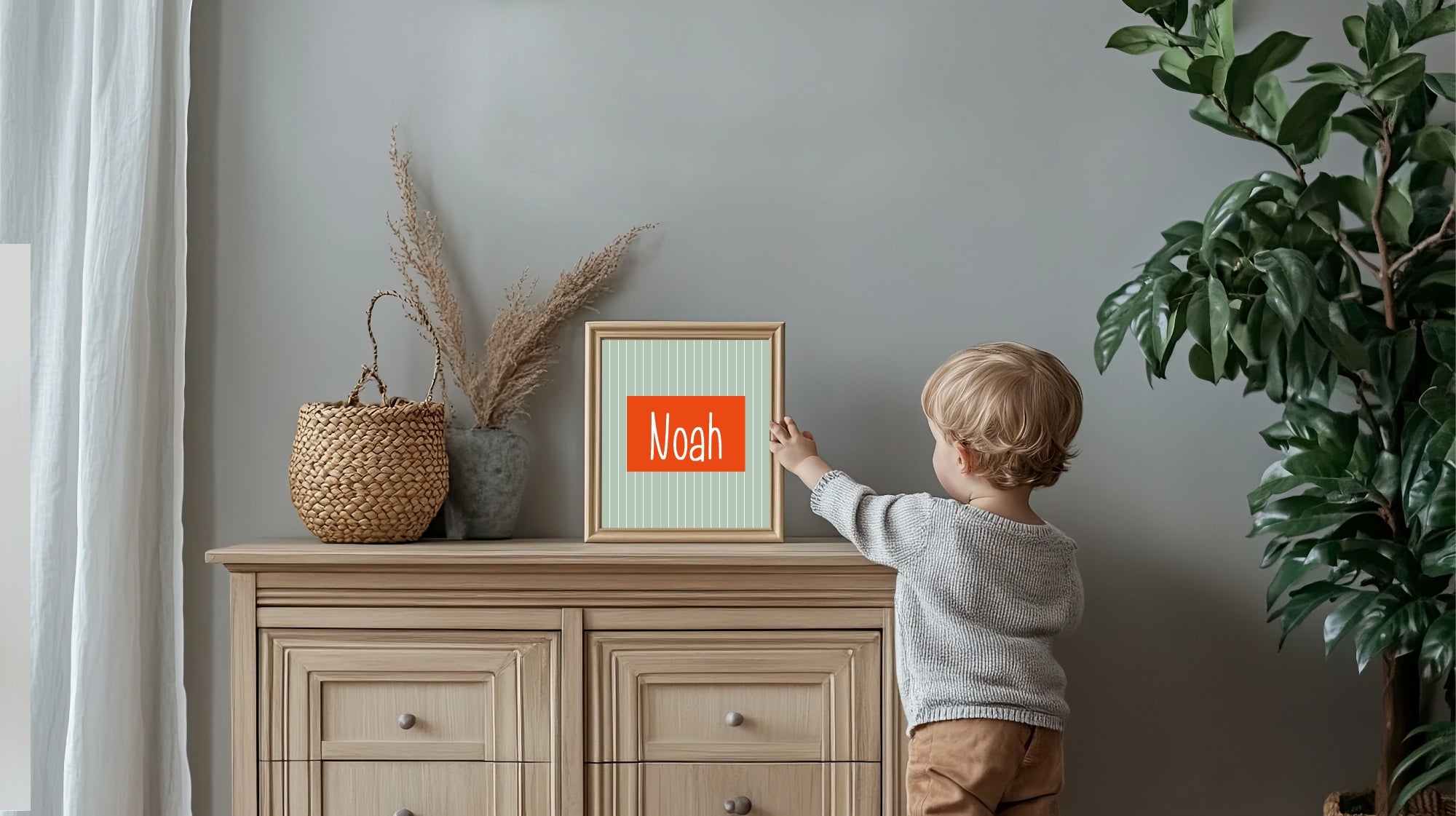 Personalised Pinstripe Name Wall Art Print | Green & Orange
