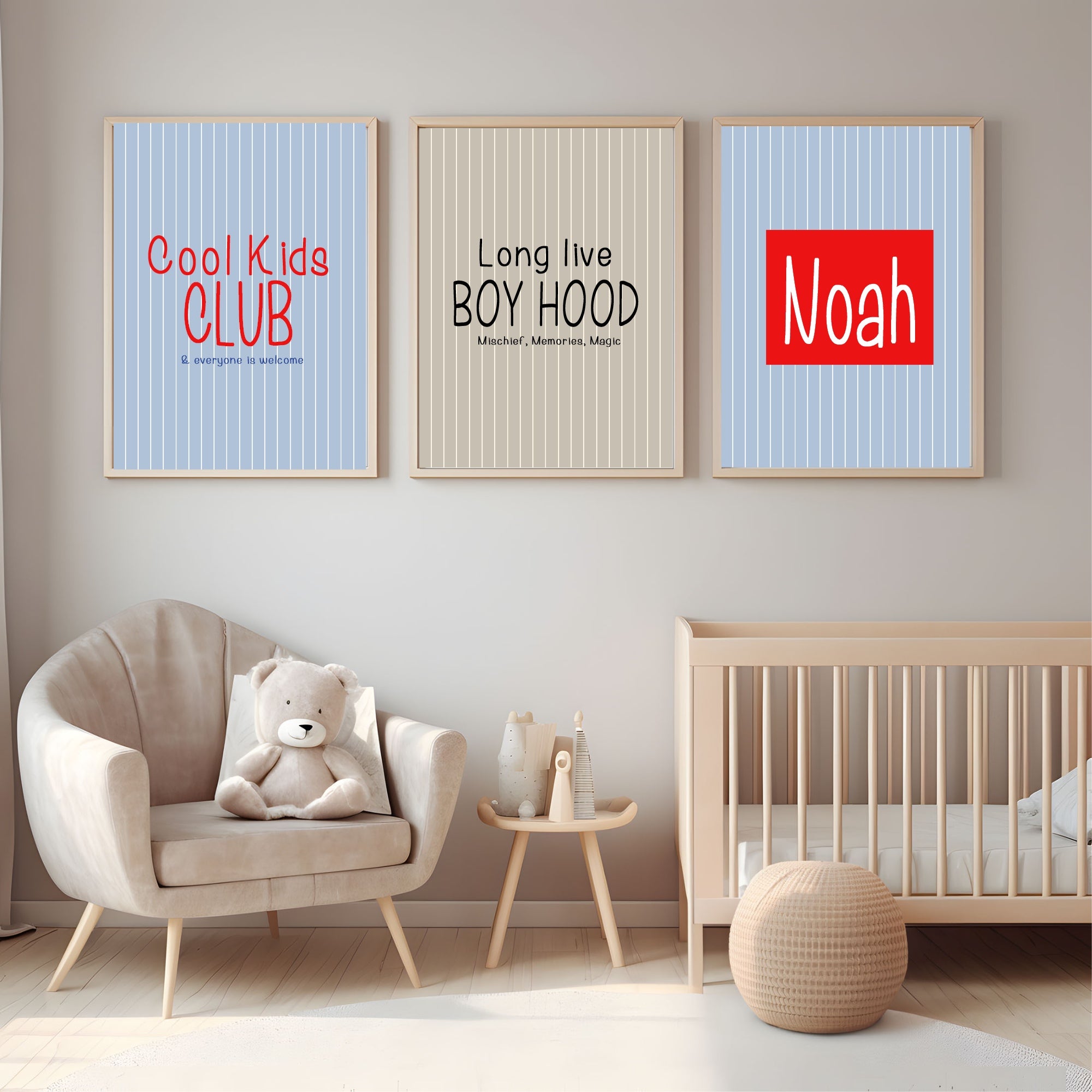 Personalised Pinstripe Name Wall Art Print | Blue & Red