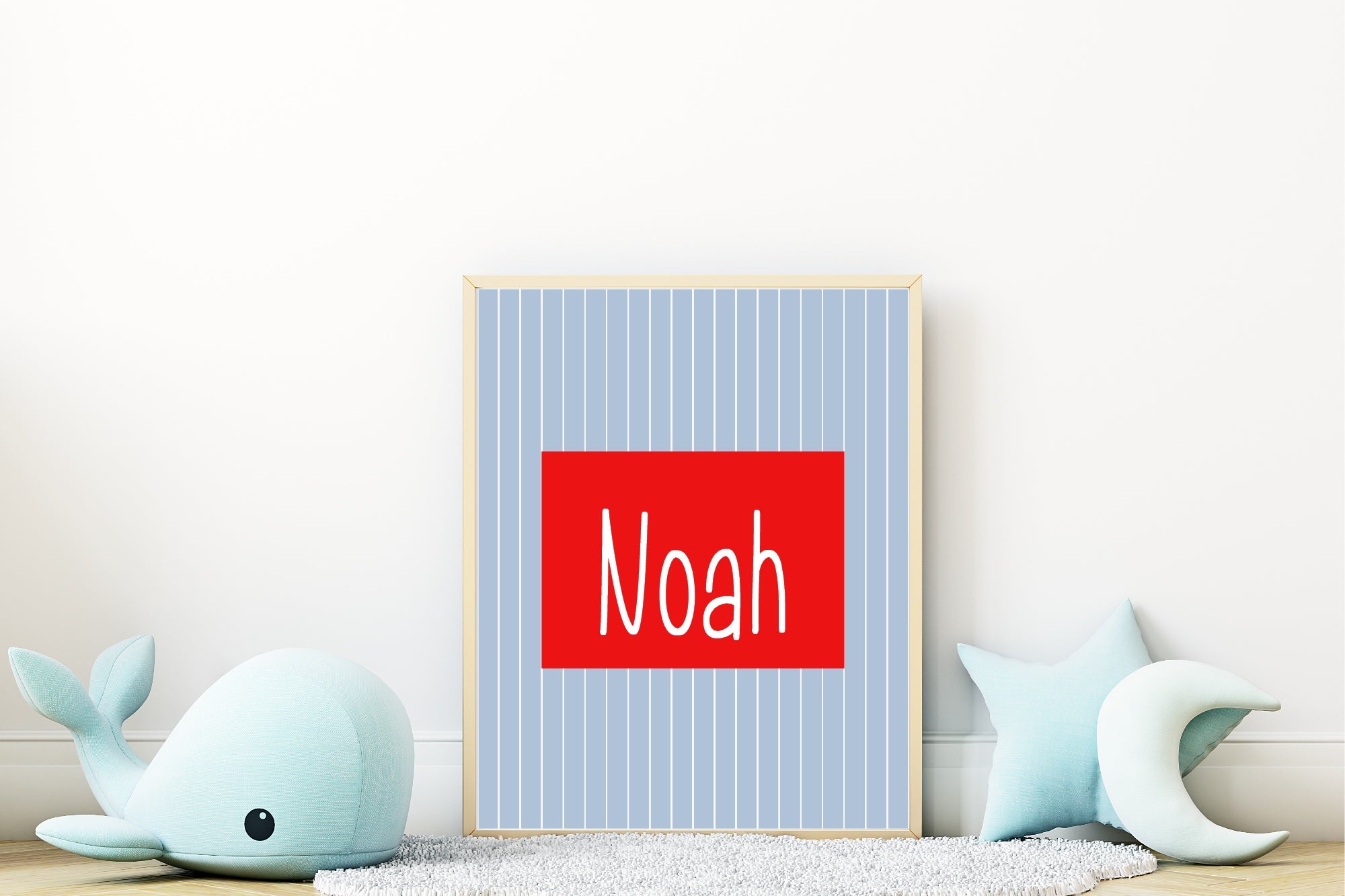 Personalised Pinstripe Name Wall Art Print | Blue & Red
