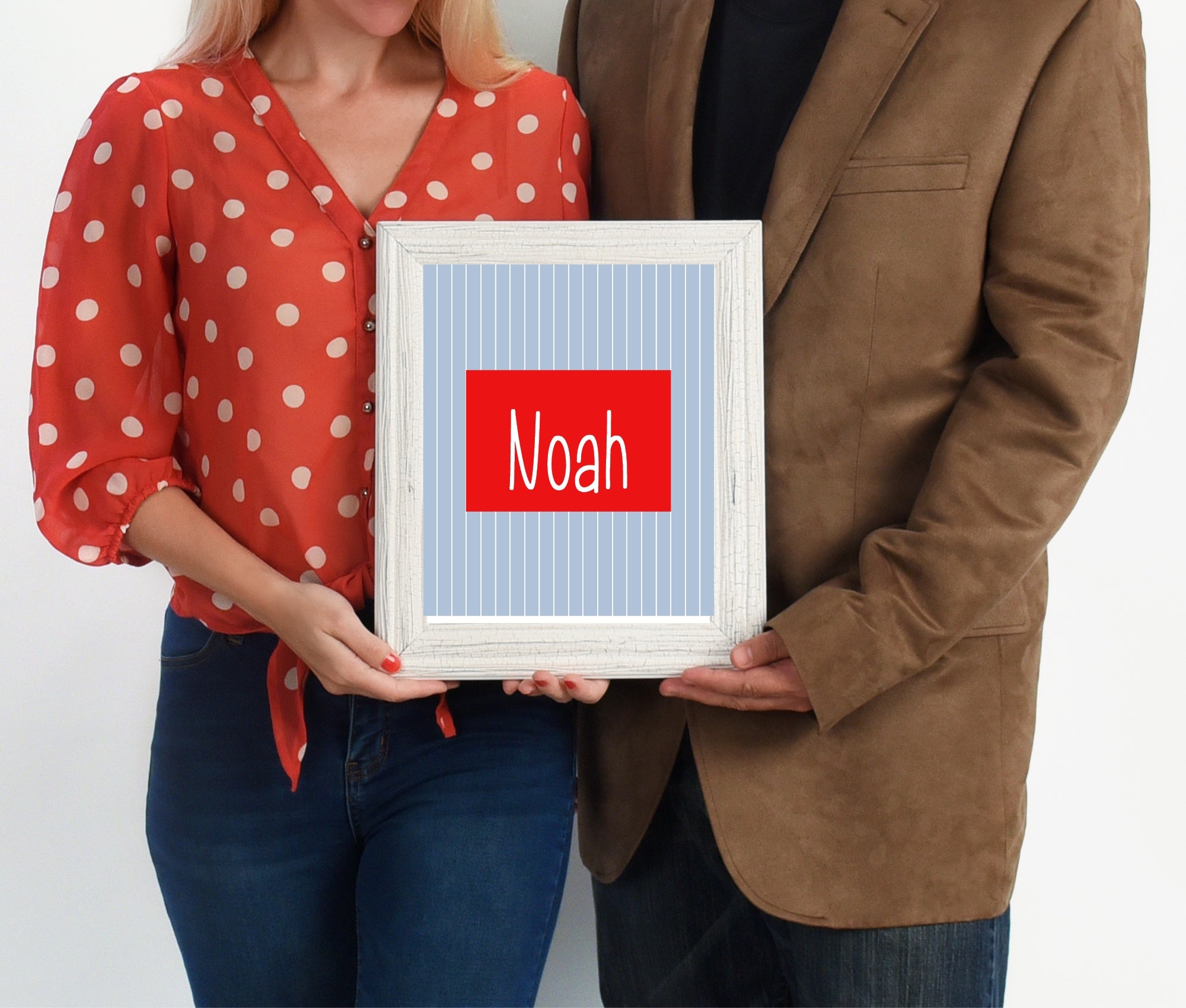 Personalised Pinstripe Name Wall Art Print | Blue & Red