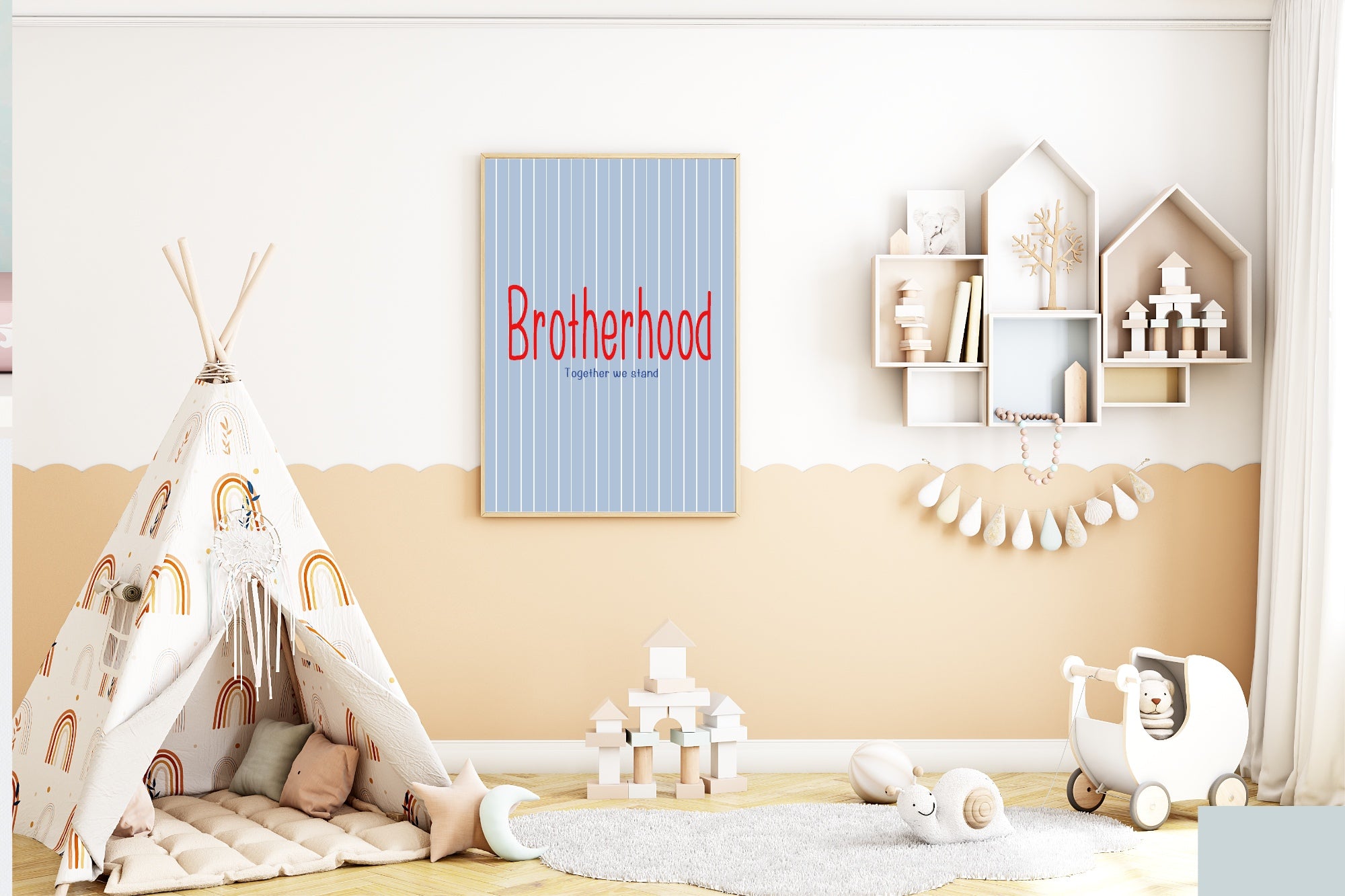 Pinstripe Brotherhood Wall Art Print | Blue & Red