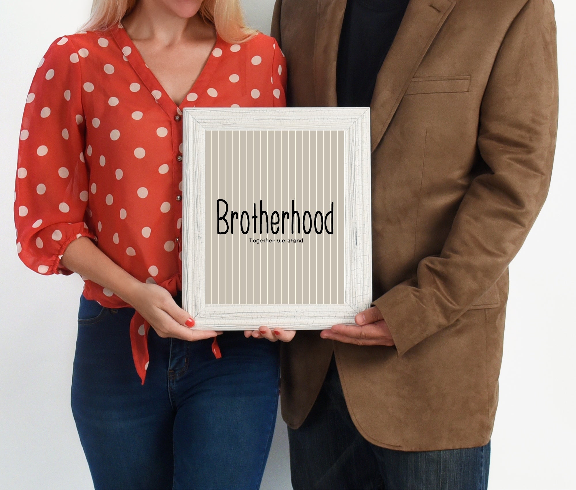 Pinstripe Brotherhood Wall Art Print | Beige & Black