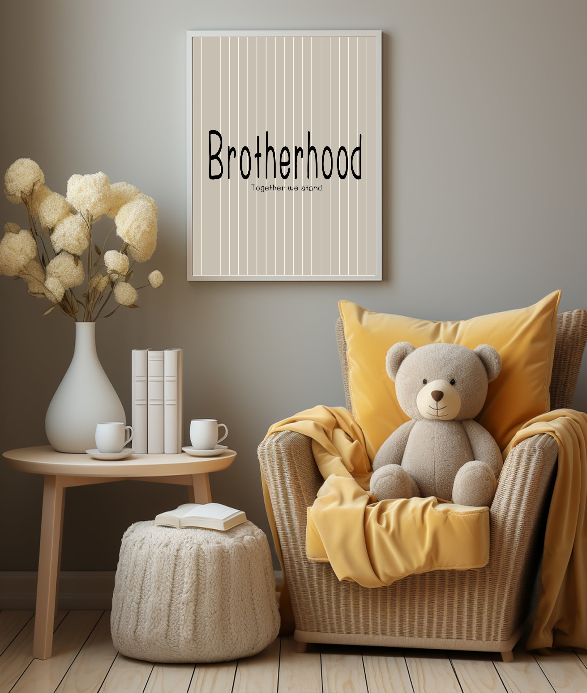 Pinstripe Brotherhood Wall Art Print | Beige & Black
