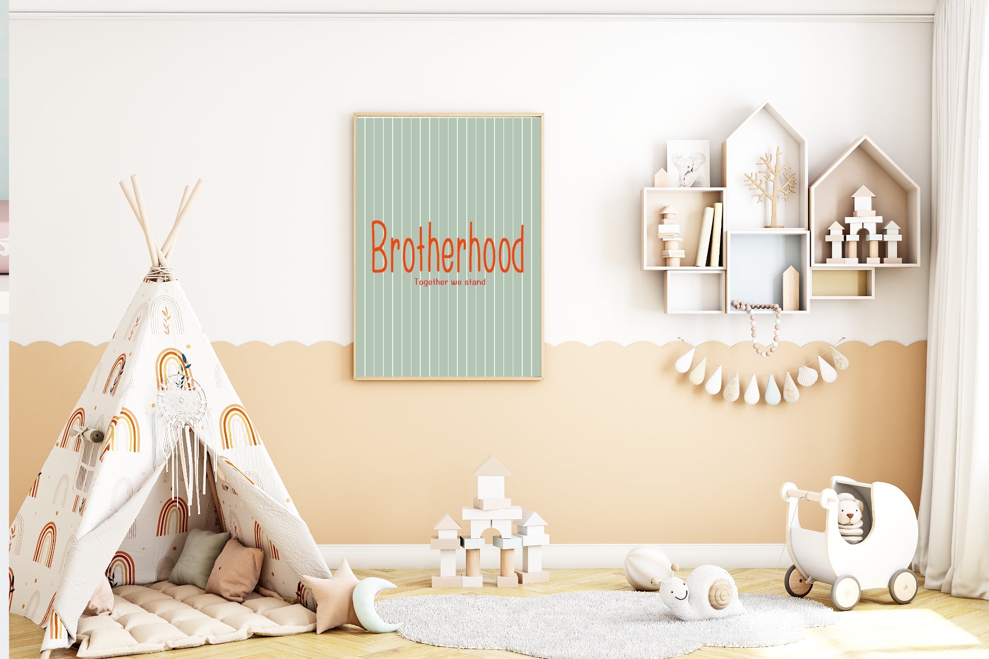 Pinstripe Brotherhood Wall Art Print | Green & Orange