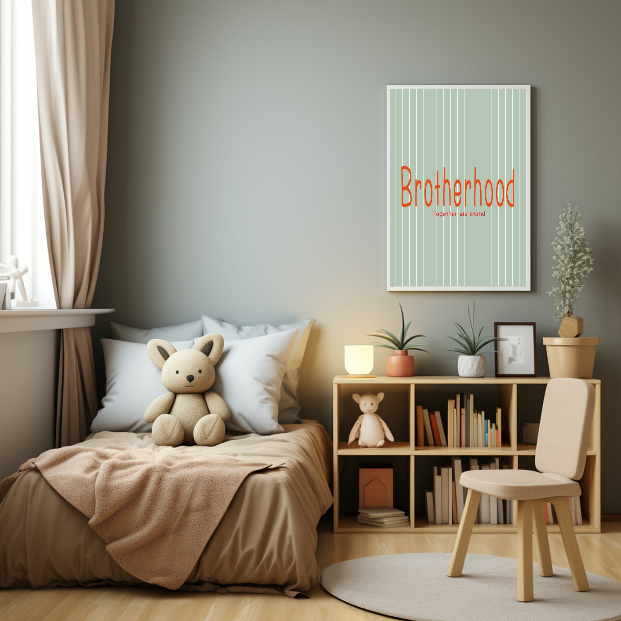 Pinstripe Brotherhood Wall Art Print | Green & Orange