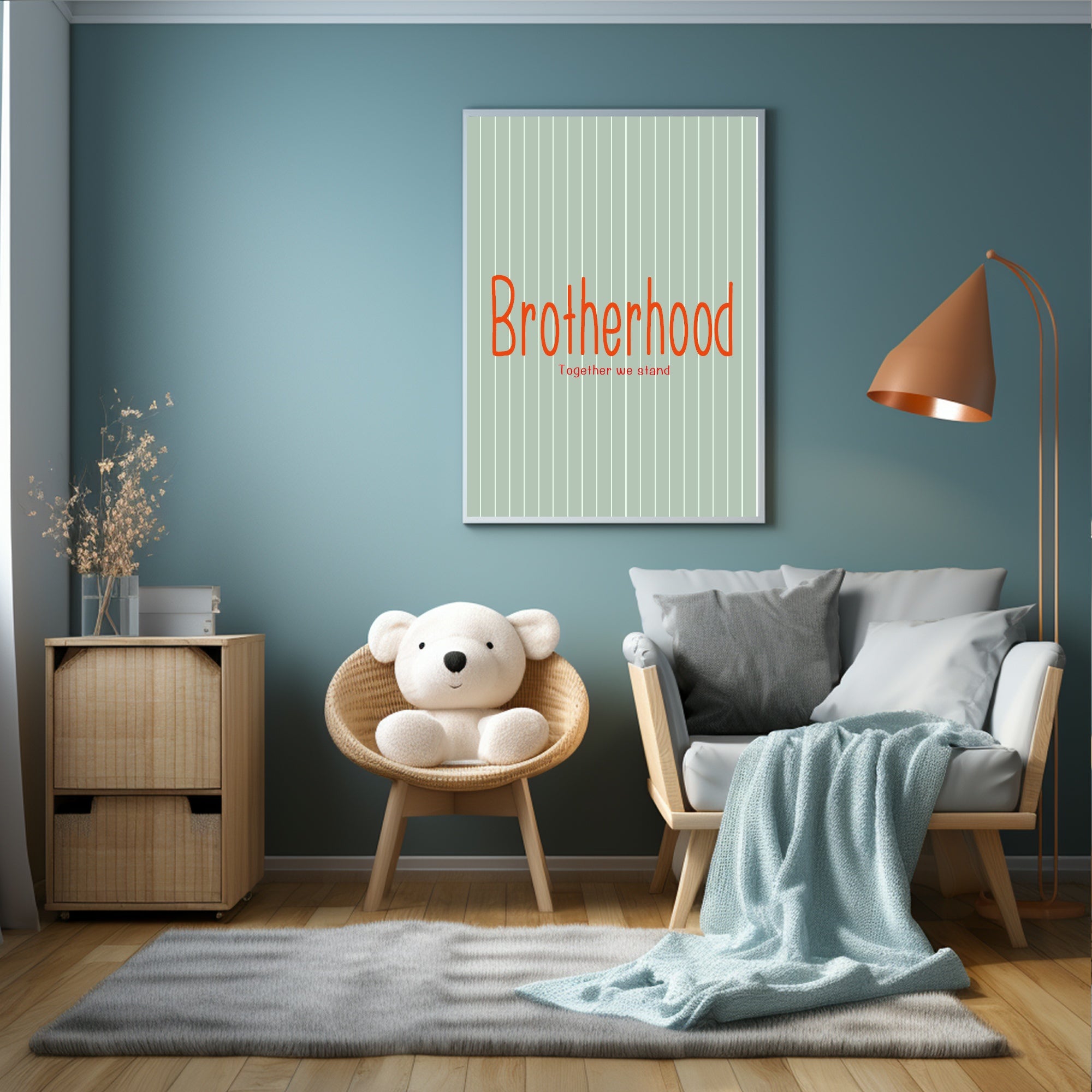 Pinstripe Brotherhood Wall Art Print | Green & Orange