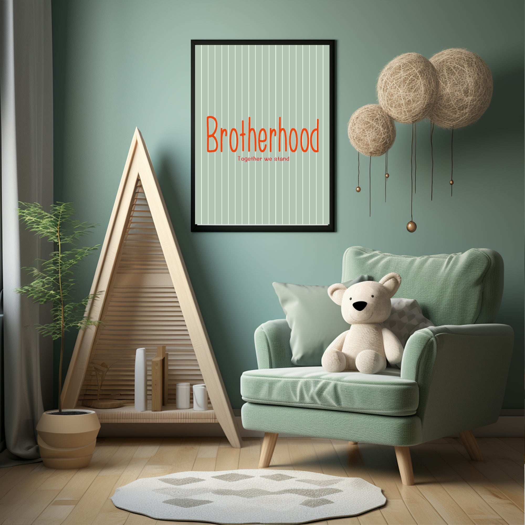 Pinstripe Brotherhood Wall Art Print | Green & Orange
