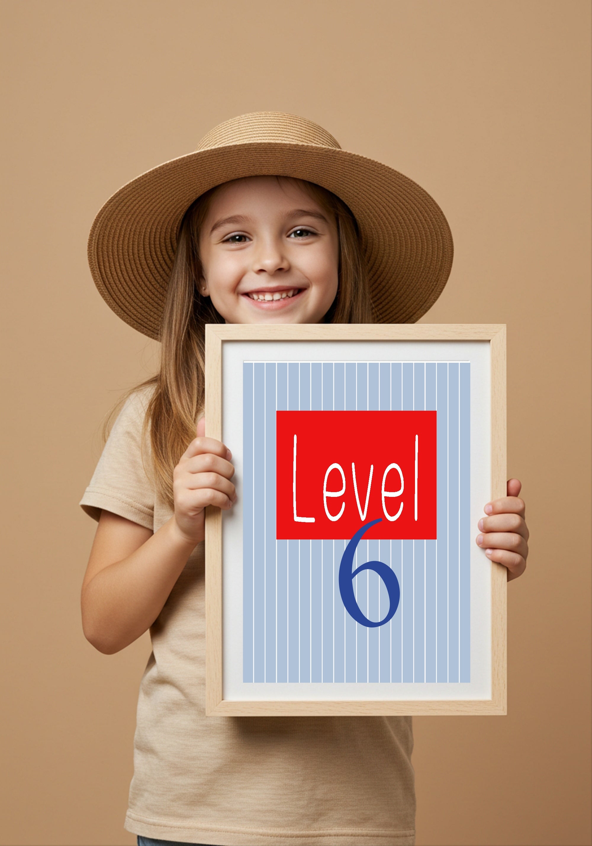 Personalised Pinstripe Level Number Age Wall Art Print | Blue & Red