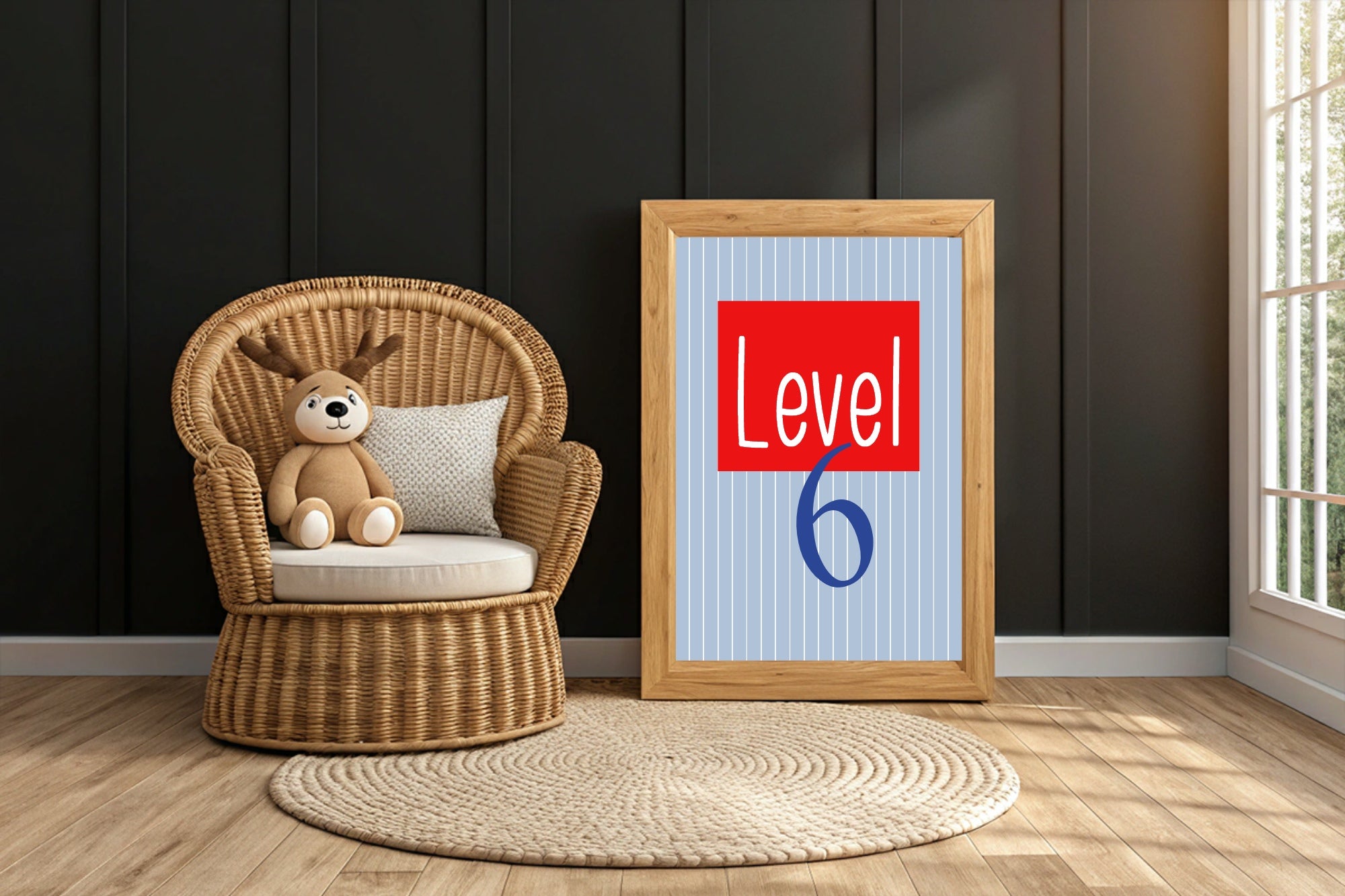 Personalised Pinstripe Level Number Age Wall Art Print | Blue & Red