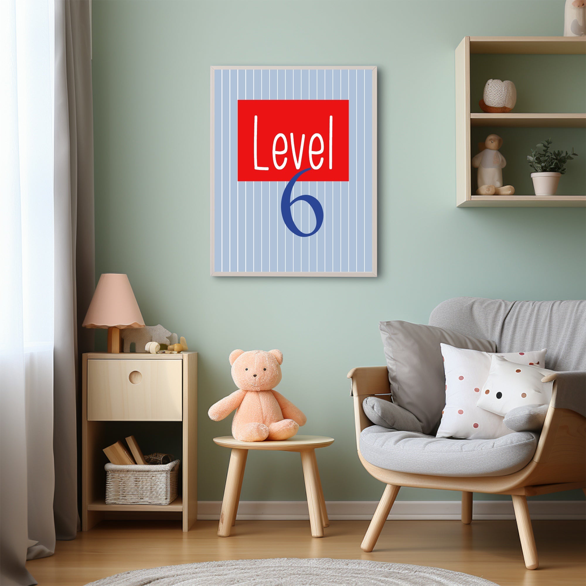 Personalised Pinstripe Level Number Age Wall Art Print | Blue & Red
