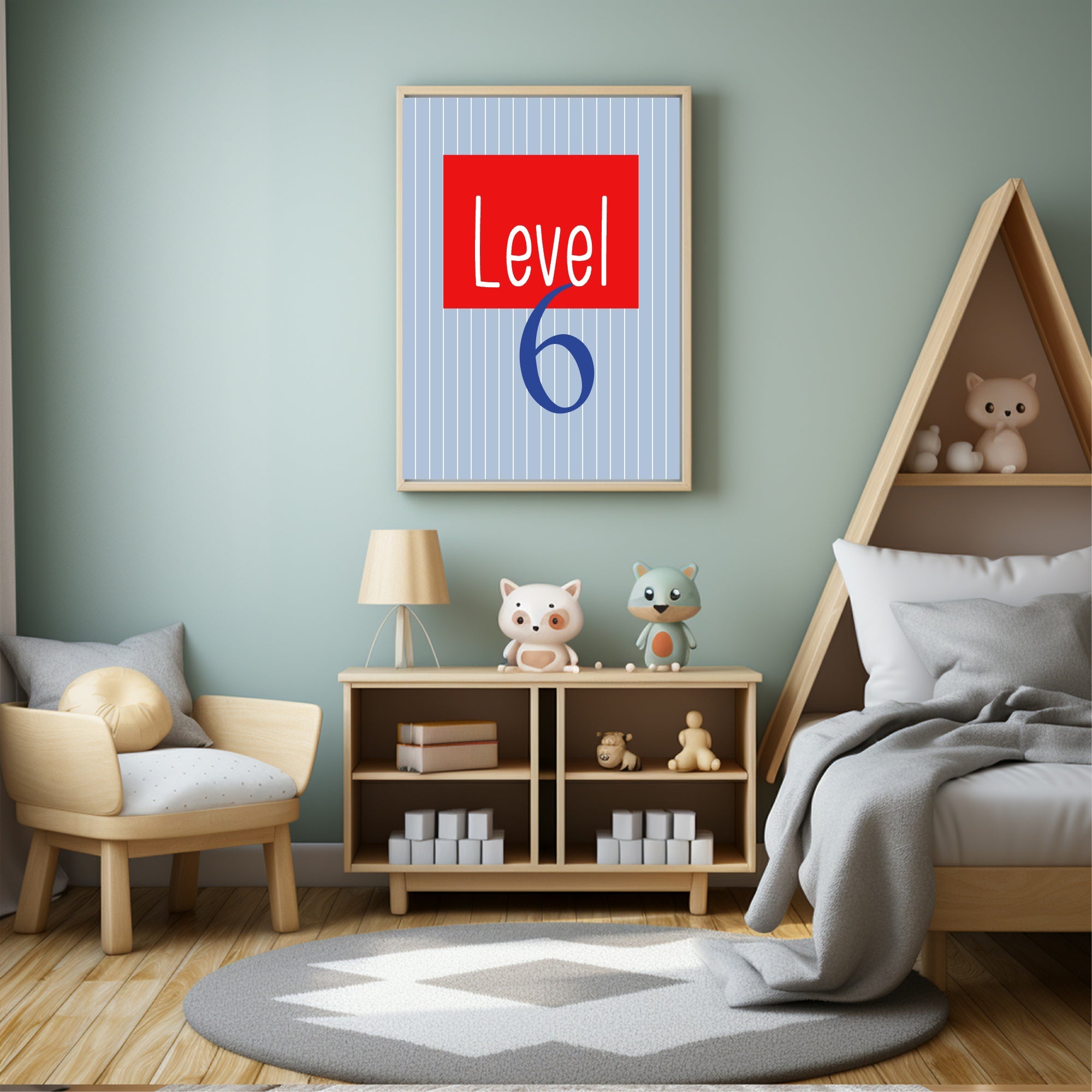 Personalised Pinstripe Level Number Age Wall Art Print | Blue & Red