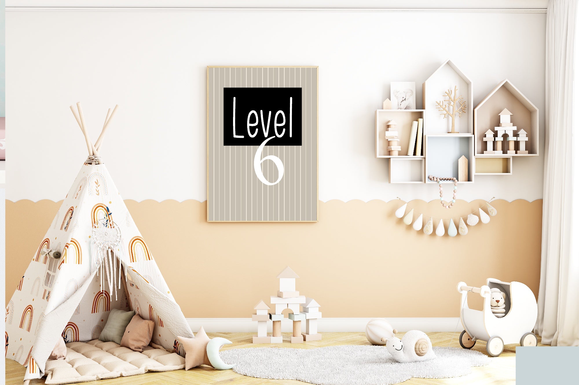 Personalised Pinstripe Level Number Age Wall Art Print | Beige & Black