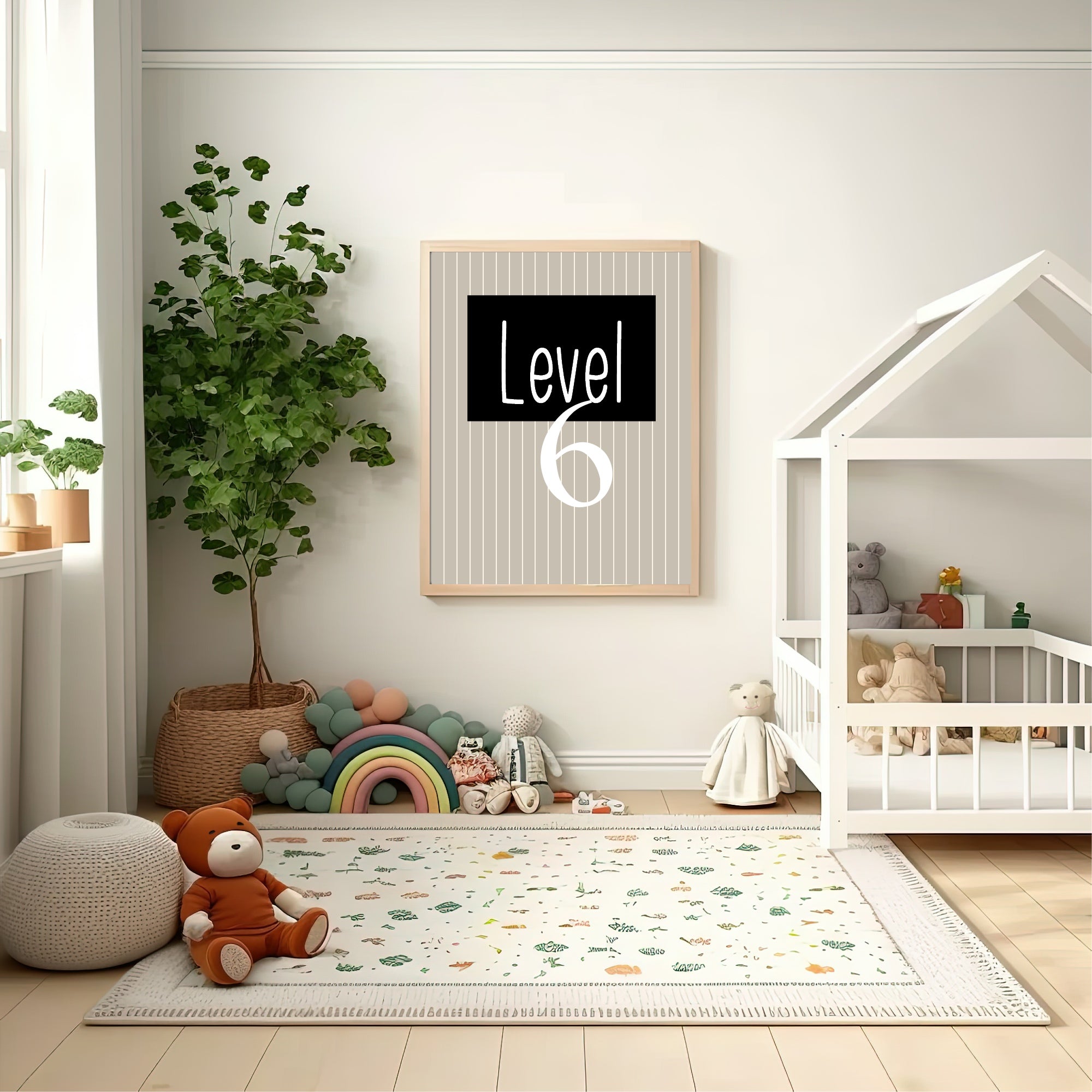 Personalised Pinstripe Level Number Age Wall Art Print | Beige & Black