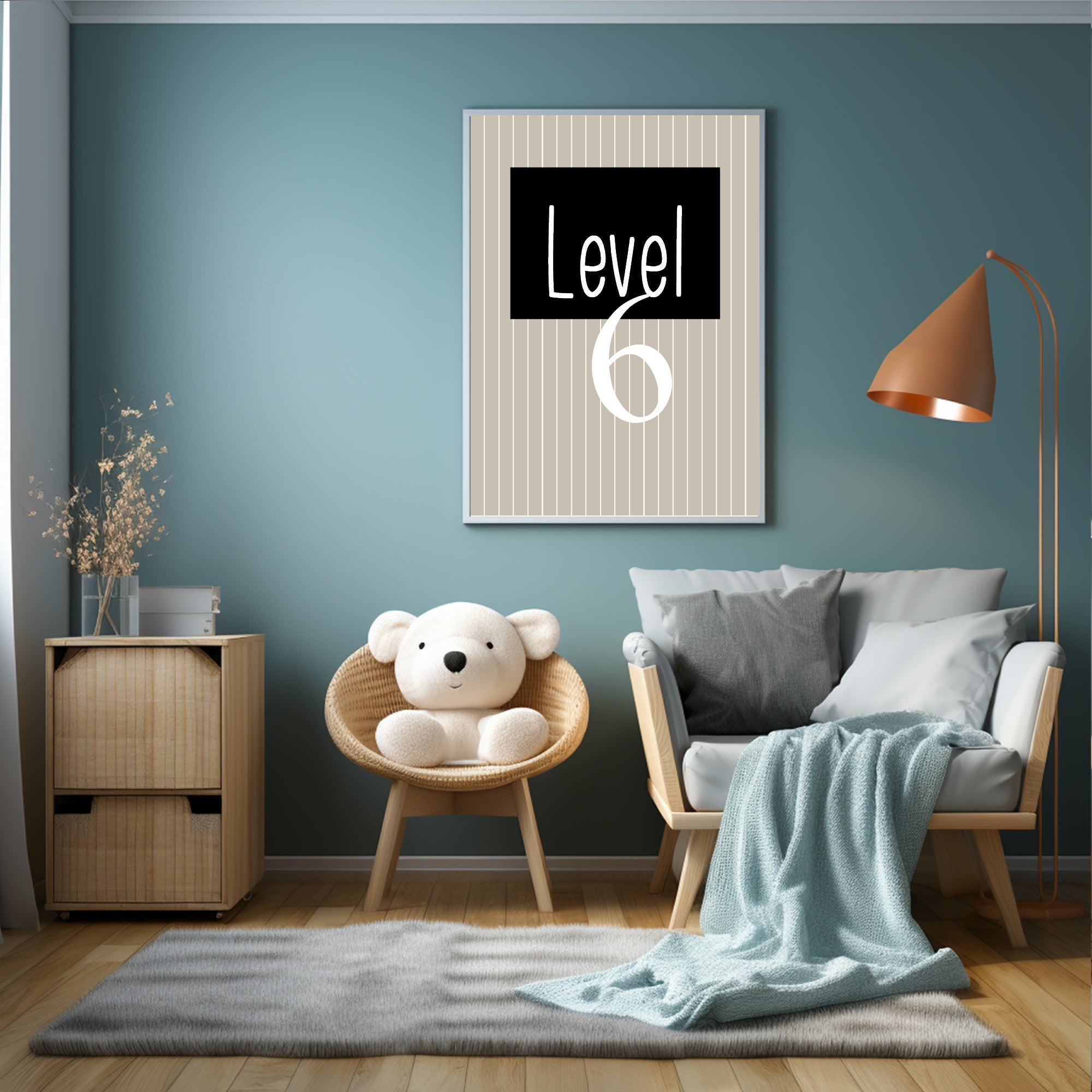 Personalised Pinstripe Level Number Age Wall Art Print | Beige & Black