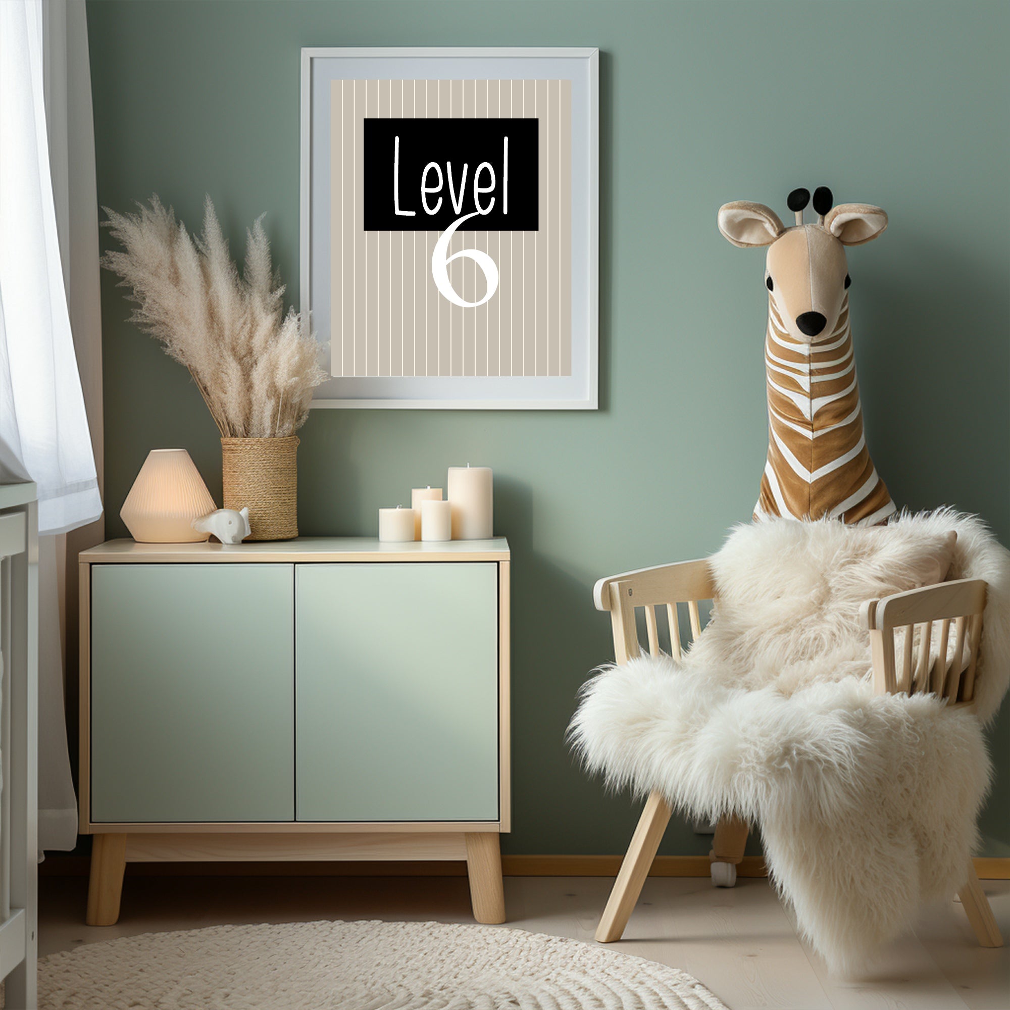 Personalised Pinstripe Level Number Age Wall Art Print | Beige & Black