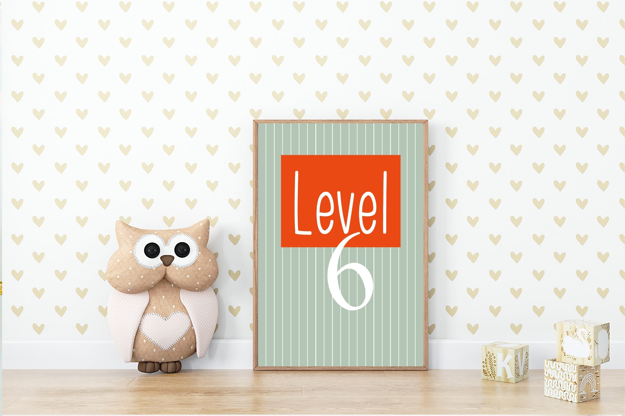Personalised Pinstripe Level Number Age Wall Art Print | Green & Orange