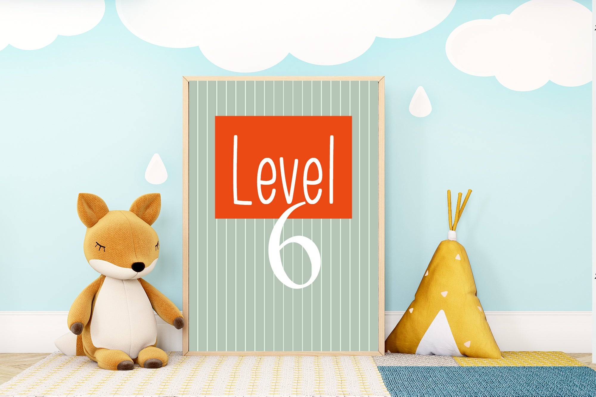 Personalised Pinstripe Level Number Age Wall Art Print | Green & Orange